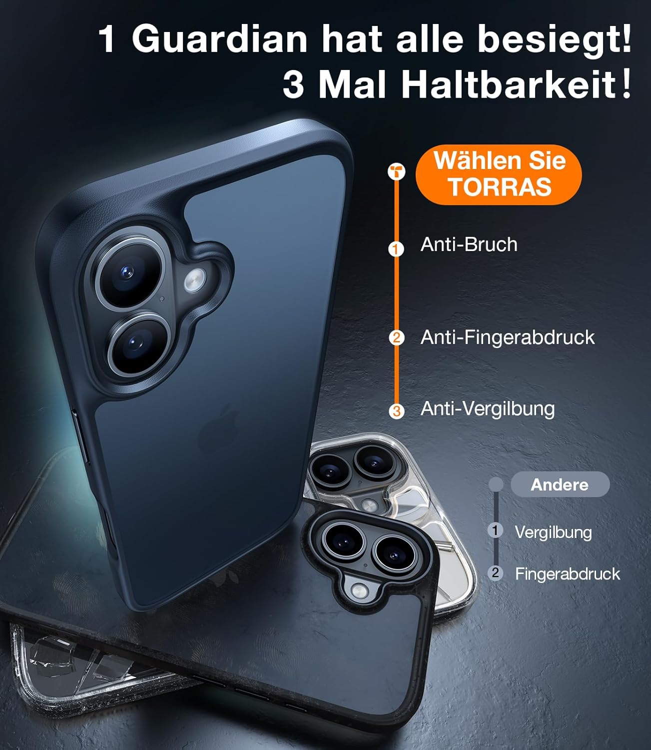 Thumbnail 6 de TORRAS Guardian für iPhone 16 Hülle – Militärschutz mit 360° Airbags, Samtweiche Haptik