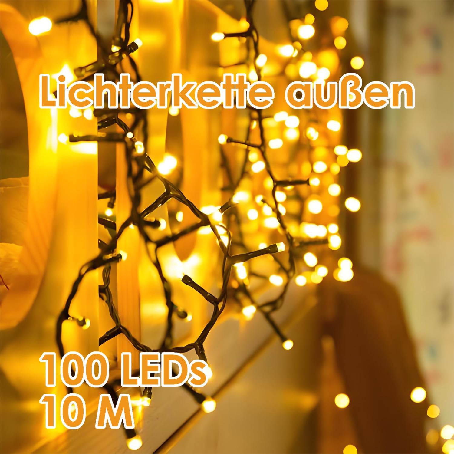 Thumbnail 1 de YJY LIGHT Außen 15 m LED-Lichtkette mit 100 warmweißen LEDs – IP44, 8 Modi, Memory