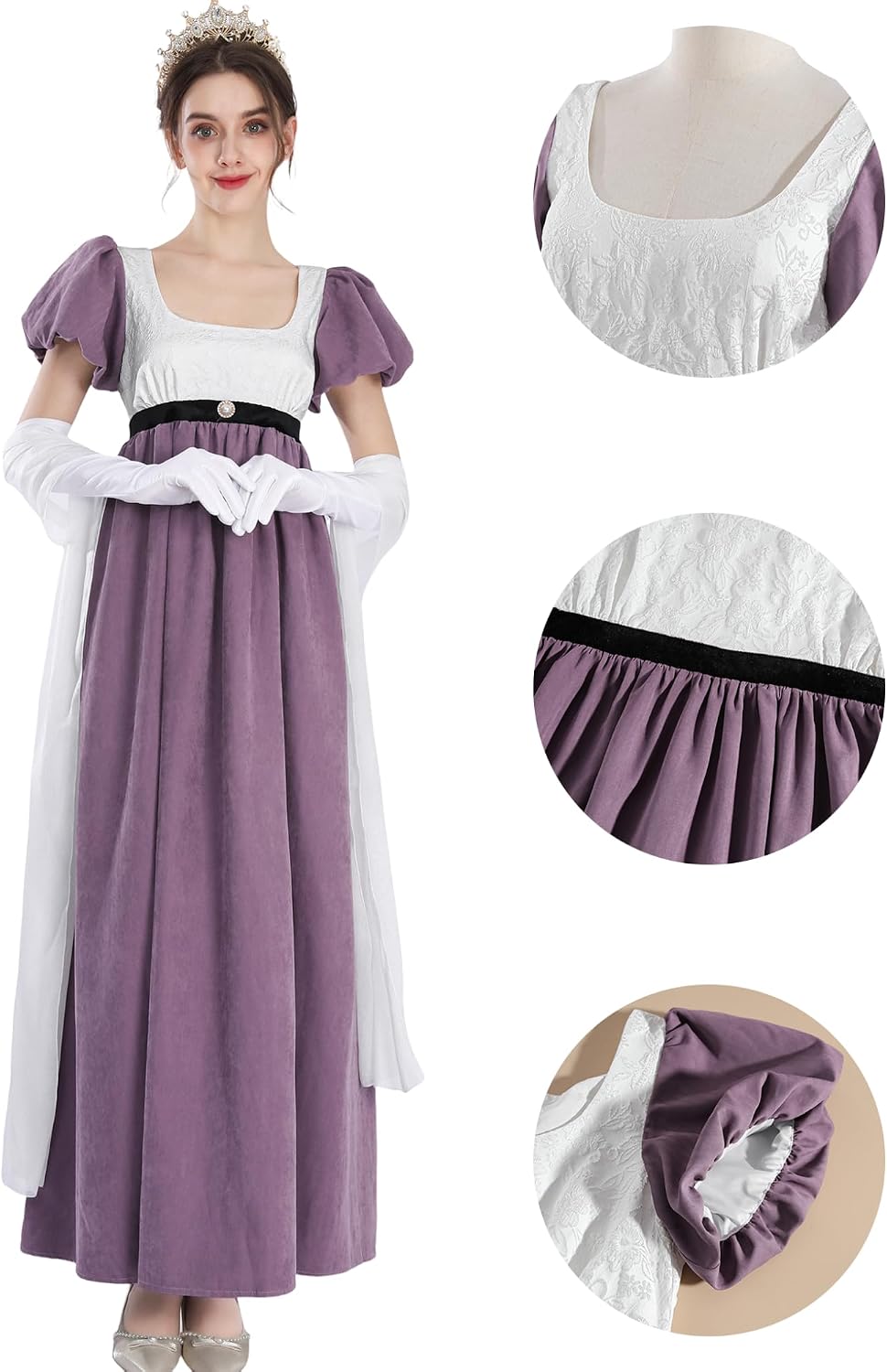 Detalle 2 de Fiamll Regency Kleid Jane Austen A‑Linie