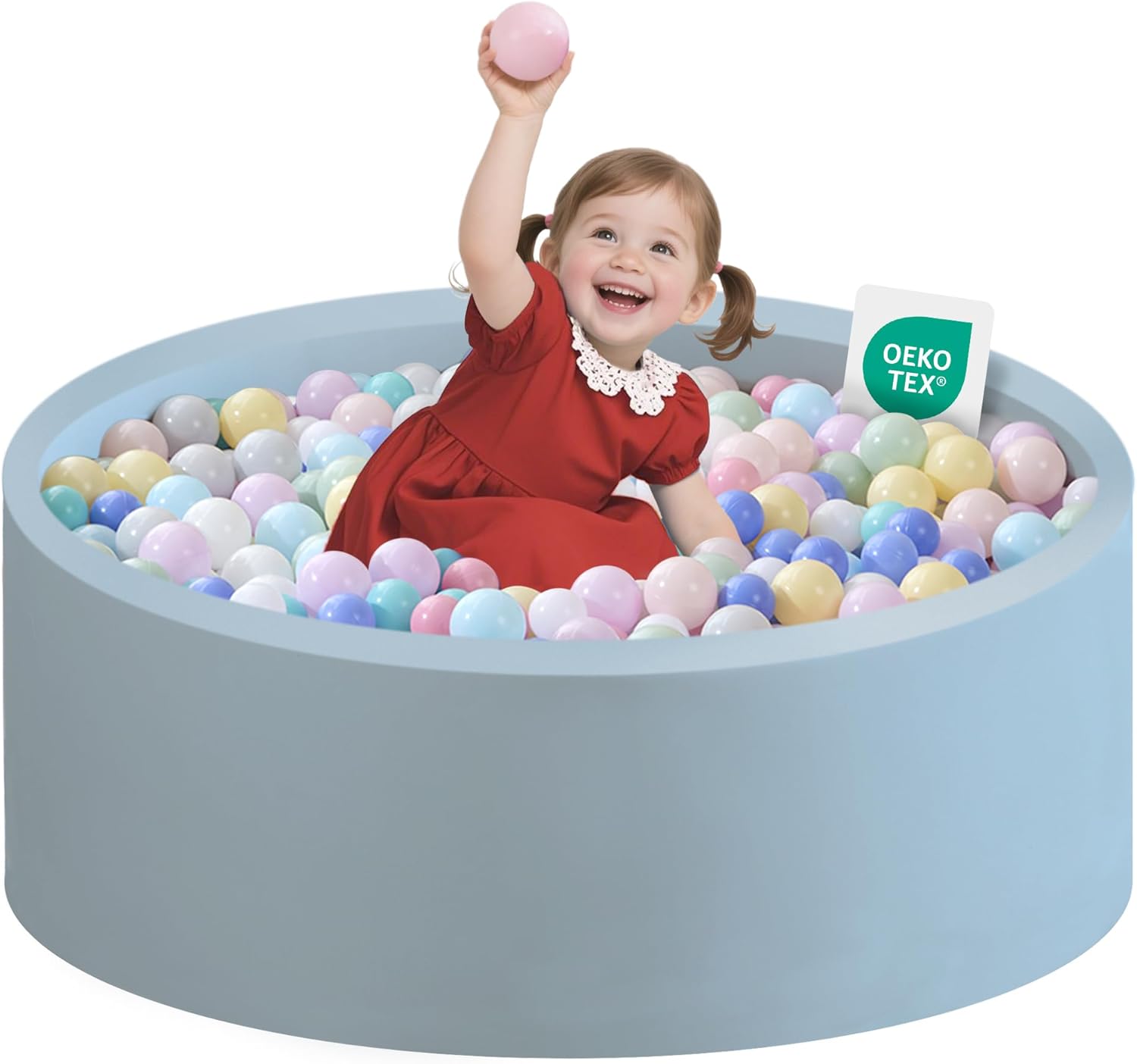 Zedachica Memory Foam Ball Pit for Toddlers (1–3 years), Round Play Ball Pool, Baby Blue (NO Balls)