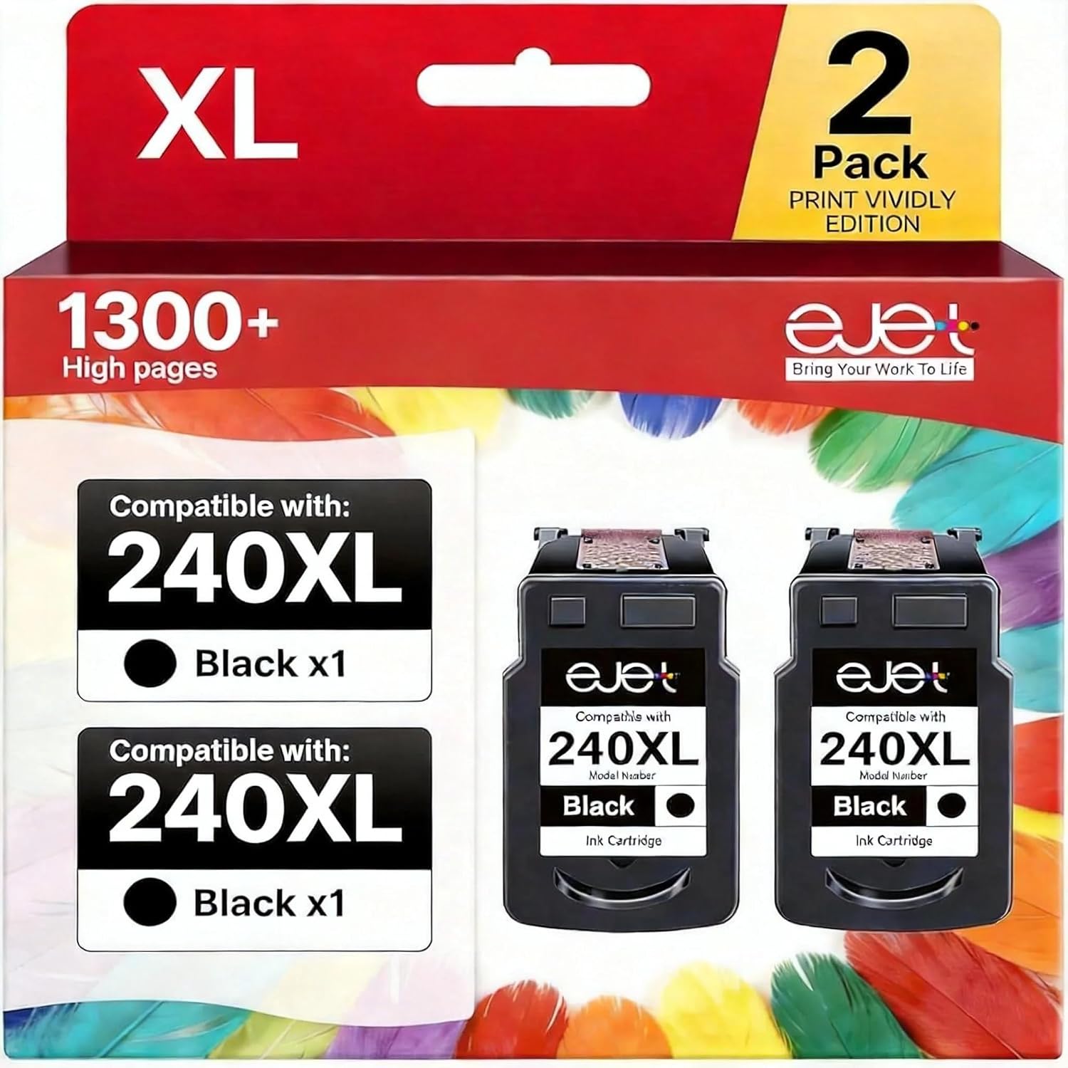 Detalle de ejet PG-240XL Black Ink Cartridge, Remanufactured 2-Pack, Up to 630 Pages