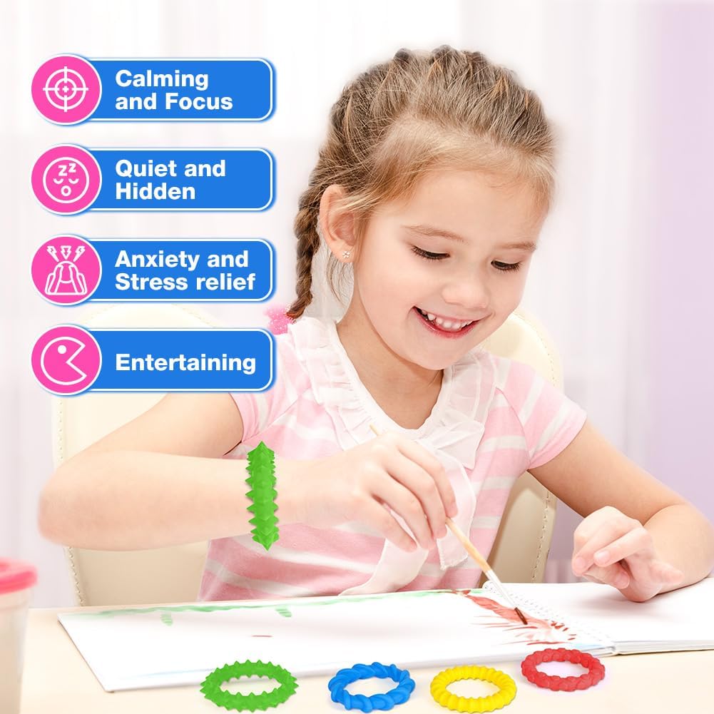Thumbnail 4 de Aolso Fidget Toys: 4 Braccialetti Fidget in Silicone per Antistress – Relax e Concentrazione per Bambini e Adulti
