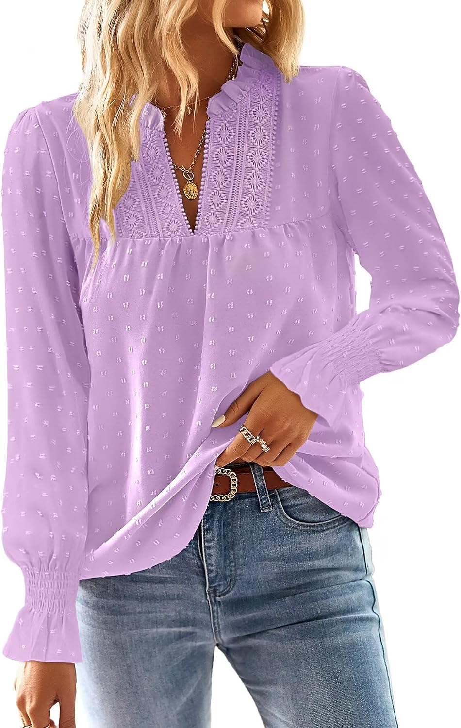 Detalle de TUUHAW Langarmshirt Damen Herbst Boho Top