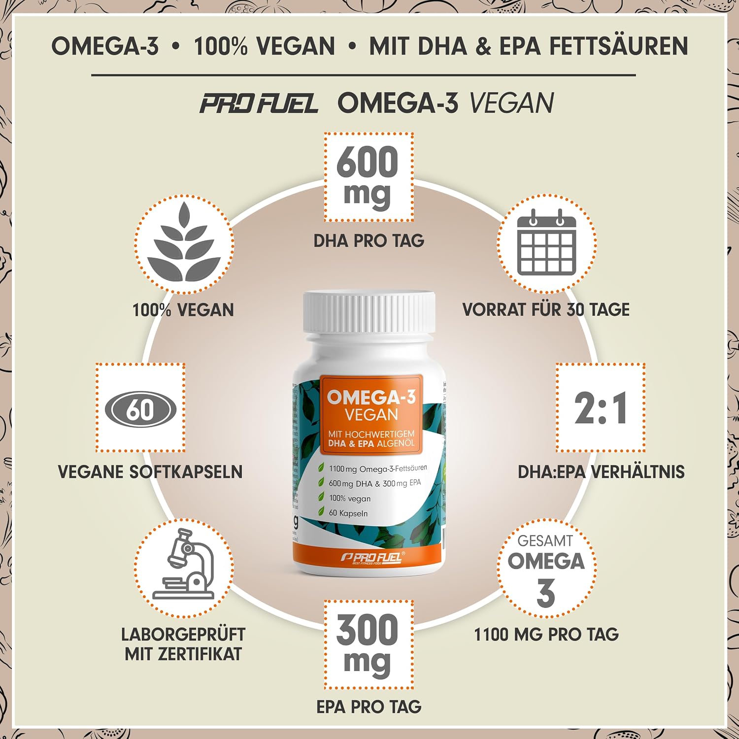 Detalle 2 de Omega‑3 vegan Kapseln 60× — 600 mg DHA + 300 mg EPA pro Tag 💊