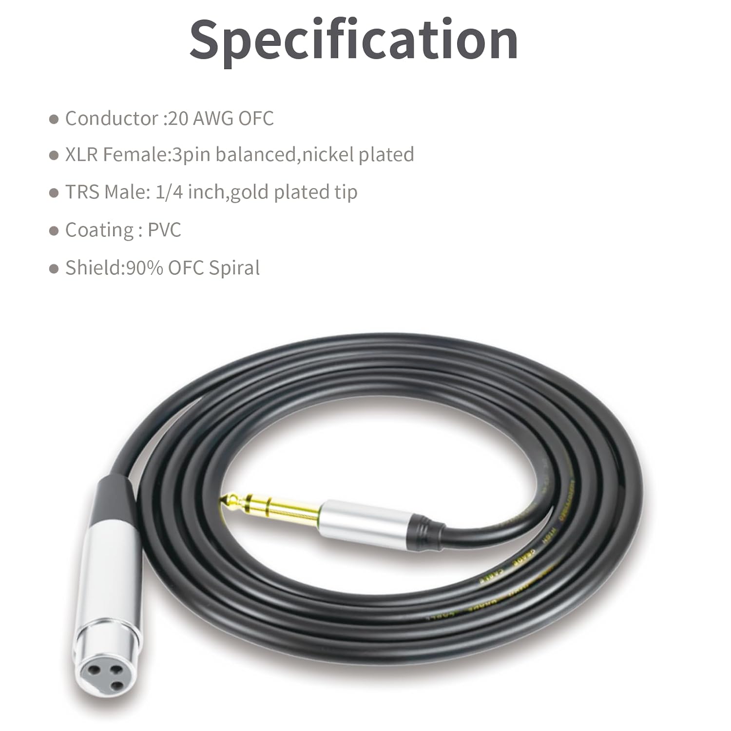 Detalle de belipro Trs-xlr-10ft Balanced Audio Cable, 1/4-Inch TRS to 3-Pin XLR, 10 ft
