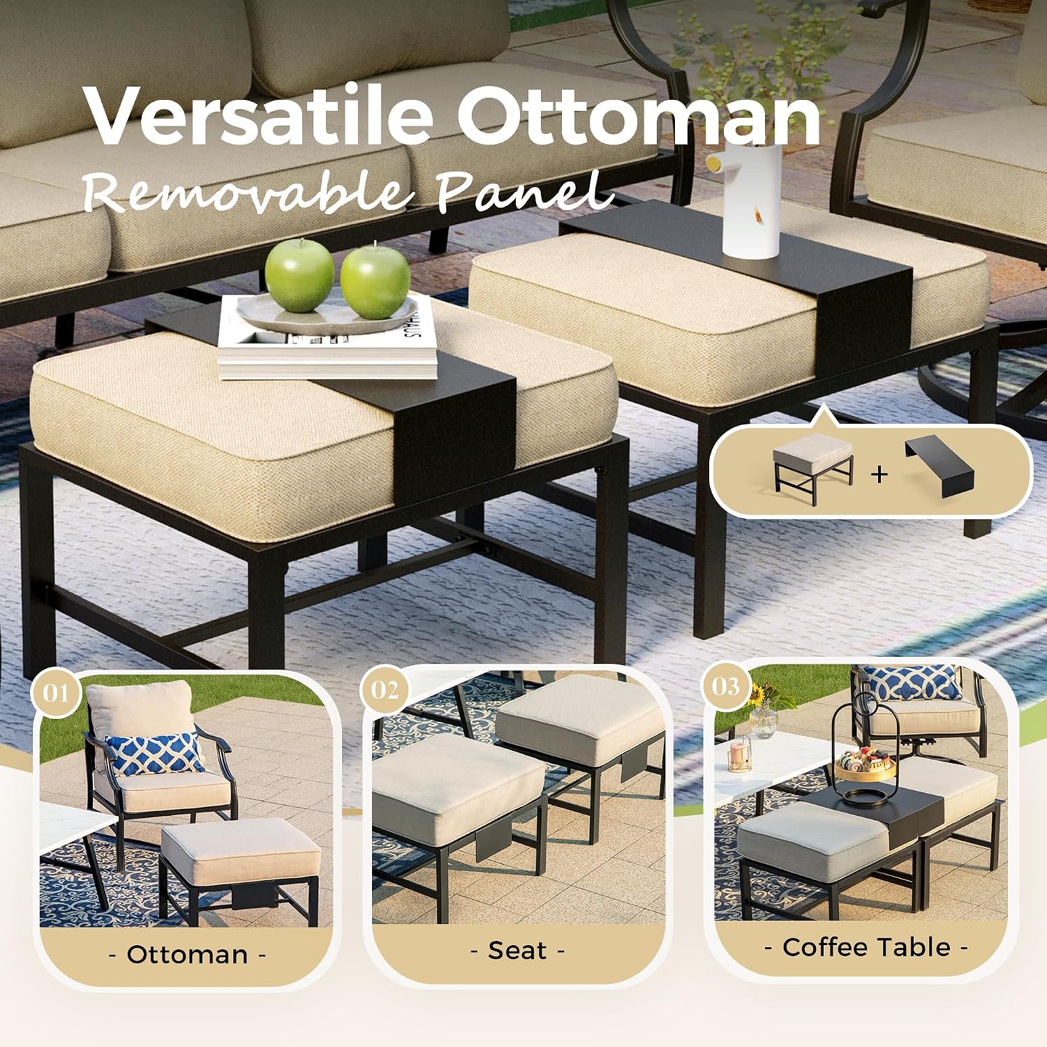 Detalle de MIXPATIO 5-Piece Wrought Iron Patio Conversation Set with Swivel Chairs
