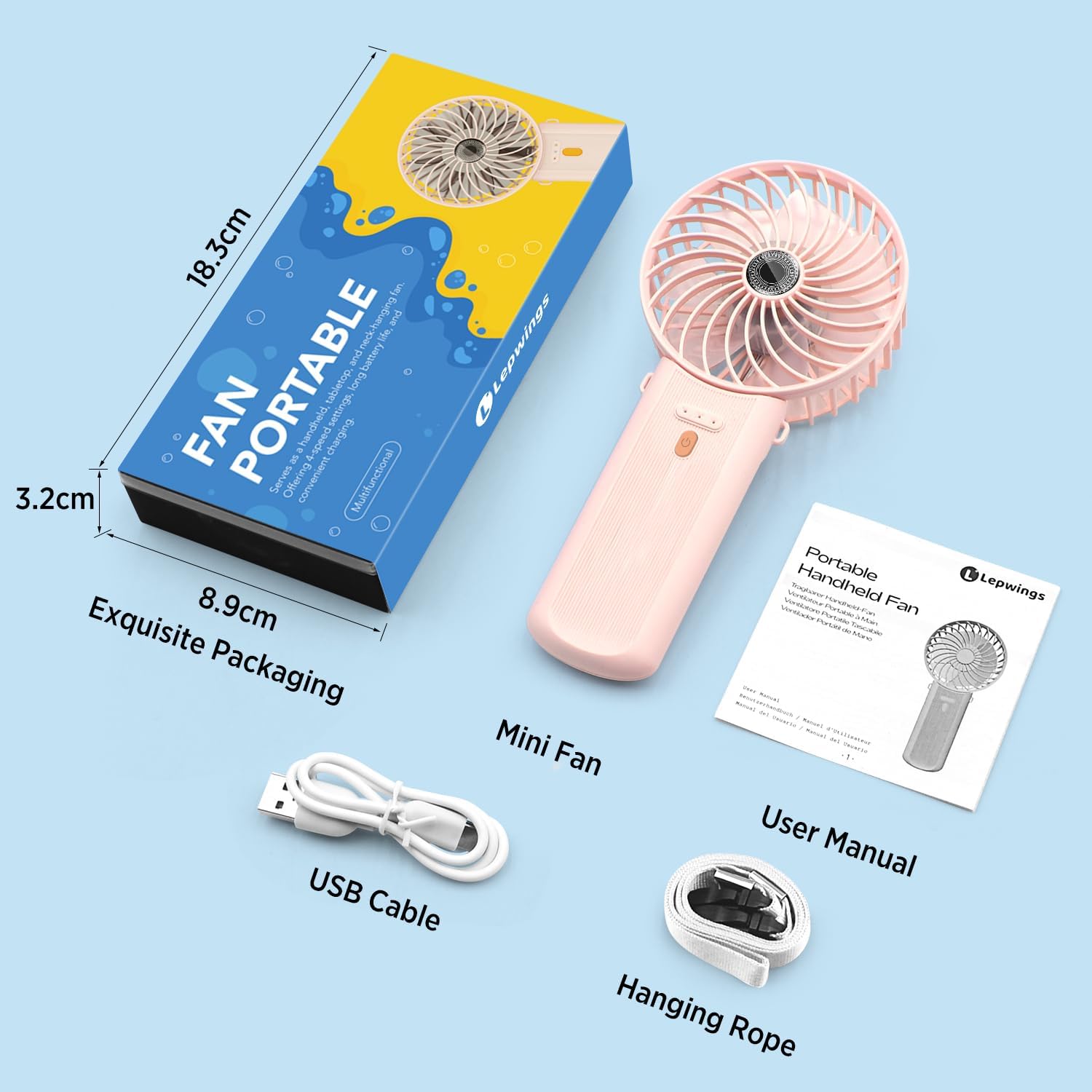 Thumbnail 6 de Lepwings Portable Mini Handheld Fan – 16-Hour USB Rechargeable Neck Fan (Pink)