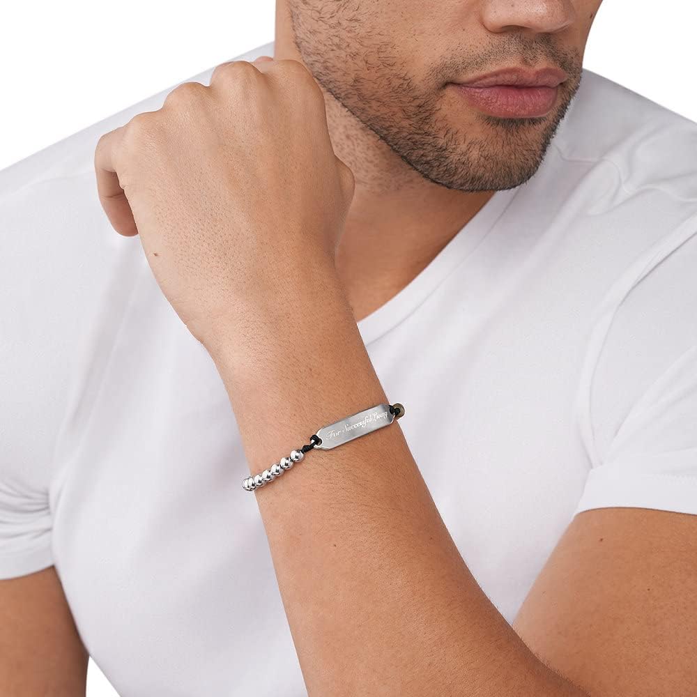Thumbnail 2 de Diesel Homme bracelet en perles semi-précieuses argenté avec fermoir à glissière