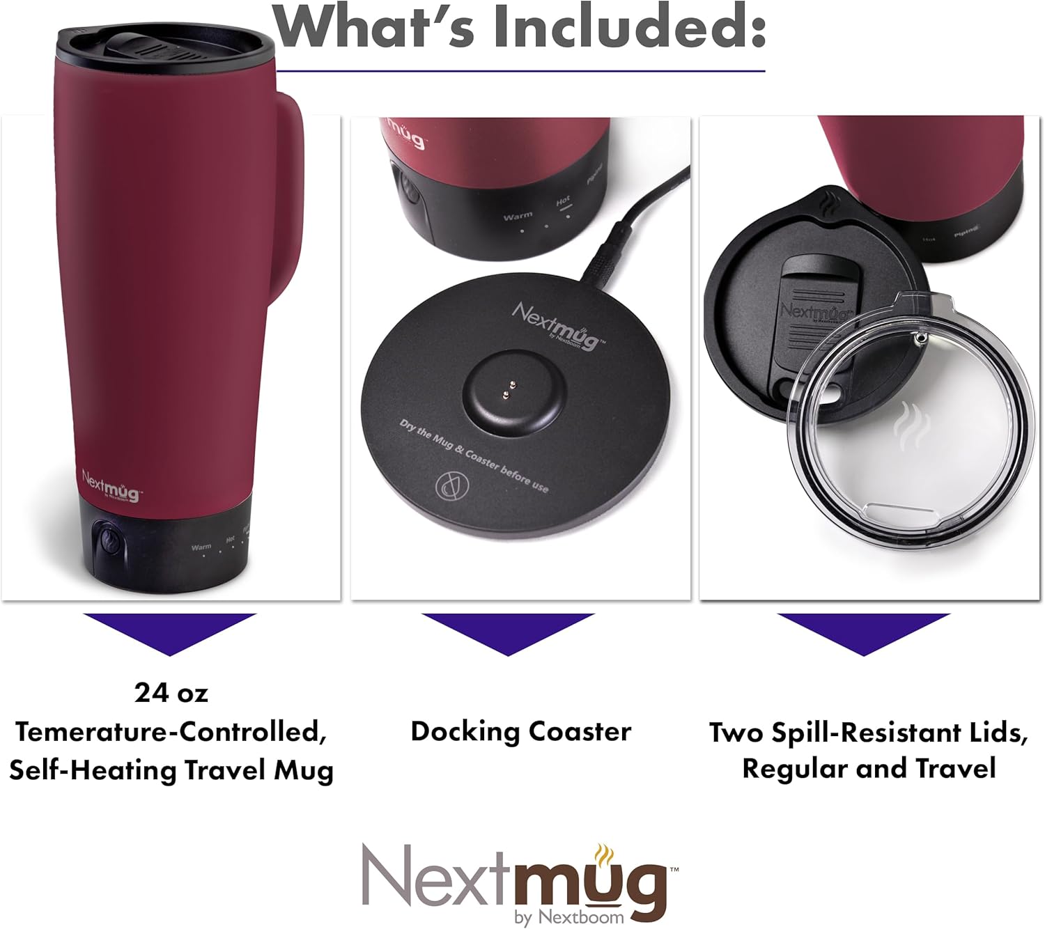 Thumbnail 2 de Nextmug Ultra - Temperature-Controlled, Self-Heating Travel Mug (Burgundy, 24 oz.)