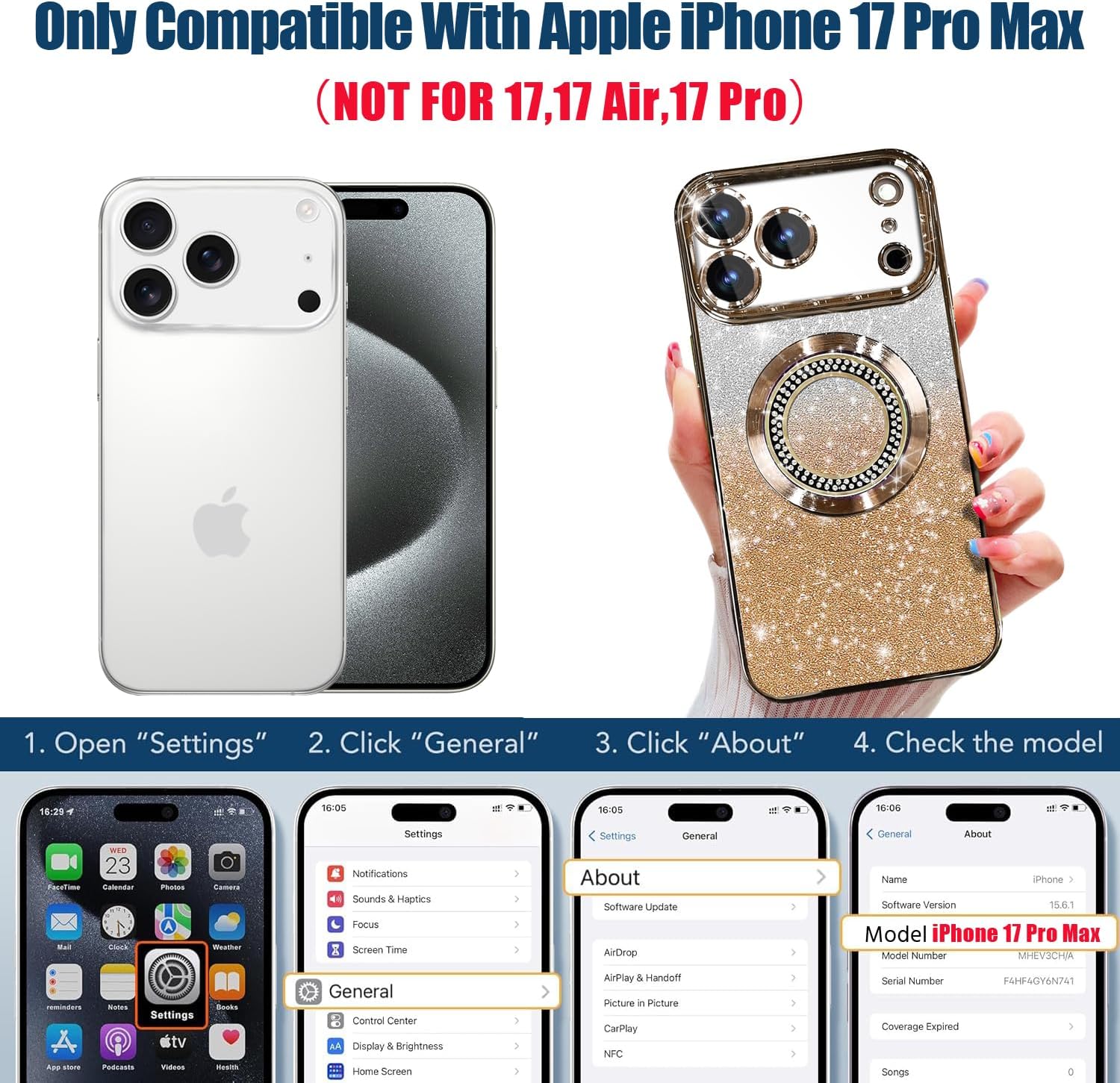 Thumbnail 1 de Misscase Magnetic Glitter Case for iPhone 17 Pro Max (MagSafe Compatible) with Camera Lens Protector