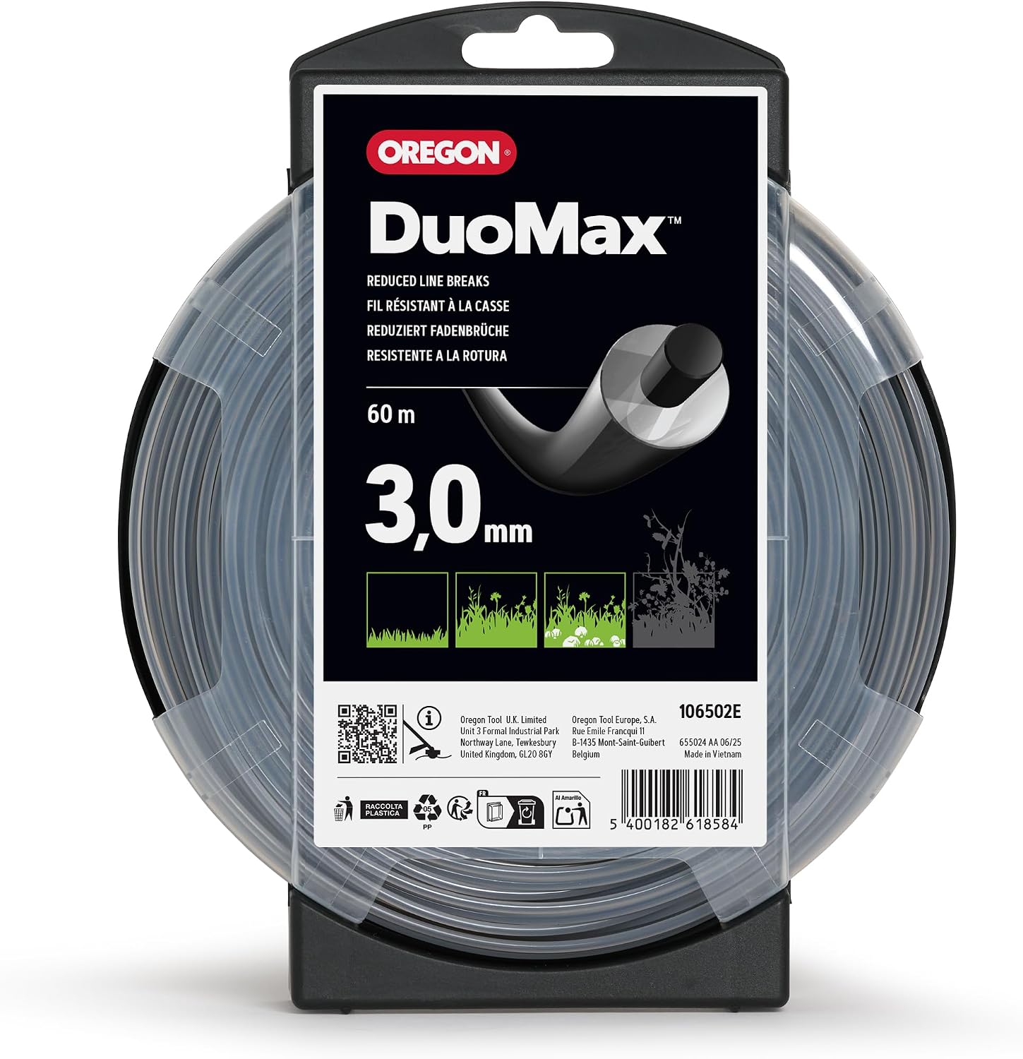 Detalle de Oregon Round 3mm Strimmer Line, Durable Dual Material Line (3.0 mm x 60 m) – Heavy Duty for Grass, Weeds & Thick Vegetation