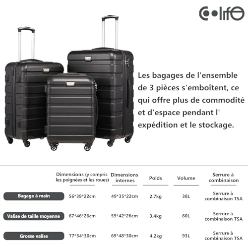 Thumbnail 6 de COOLIFE Valise cabine 56 cm, 38 L, coque PC+ABS, roulettes 360° et cadenas TSA