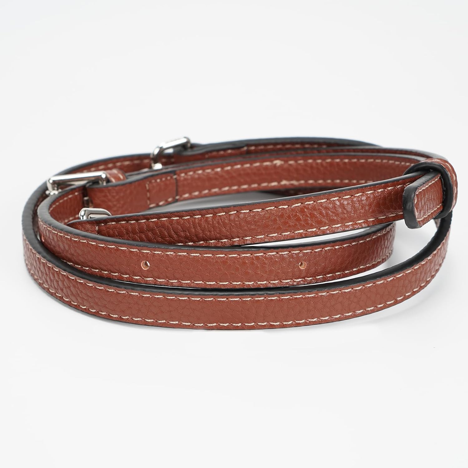 Detalle de FLYAMAPIRIT Schultergurt für Longchamp Taschen – 1,2 cm Lederersatzgurt, verstellbar 93–120 cm, Cognac + Silberhaken
