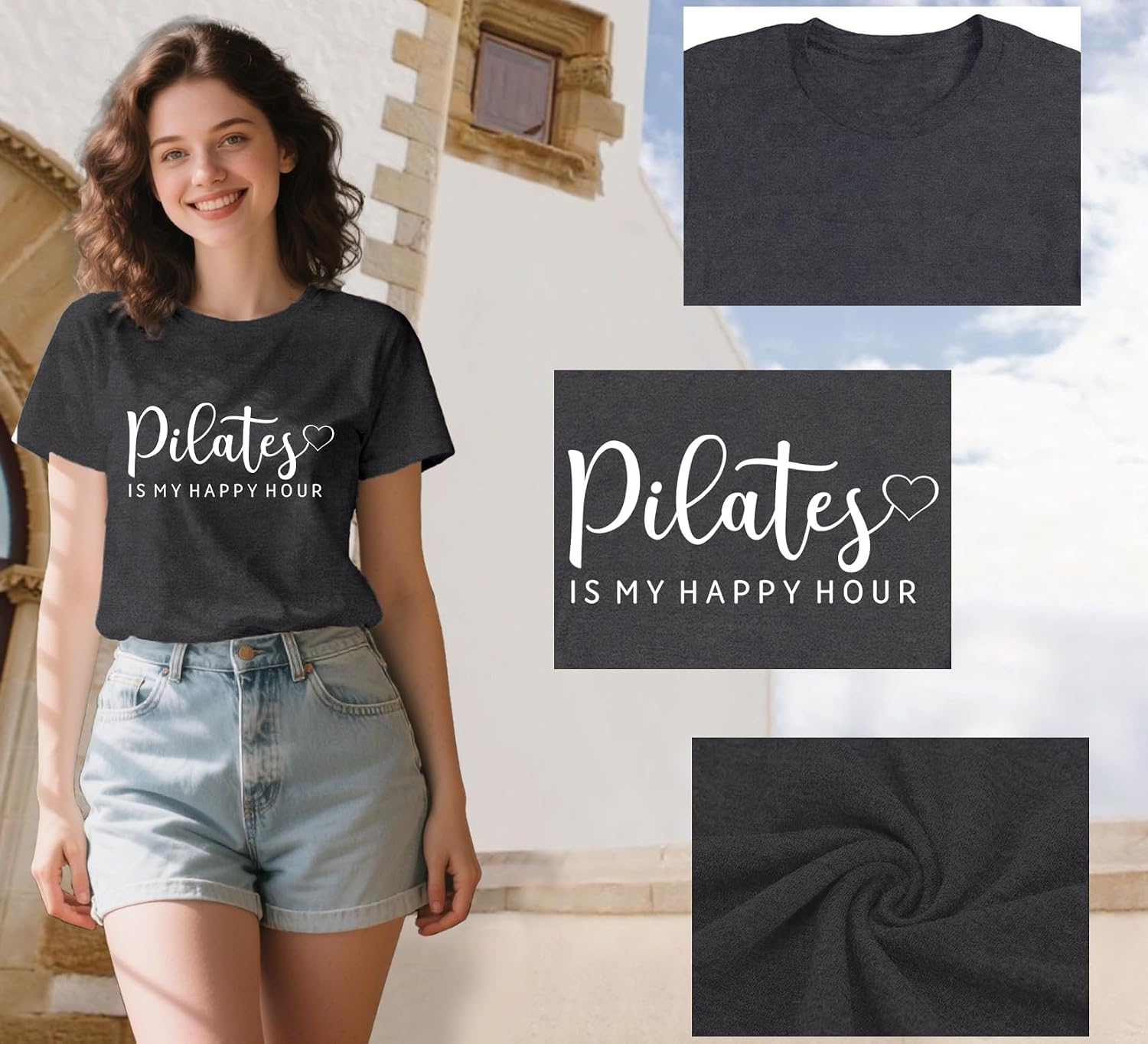 Thumbnail 5 de Qskall Women’s Pilates T-Shirts – Yoga & Workout Crew Neck Fitness Tee