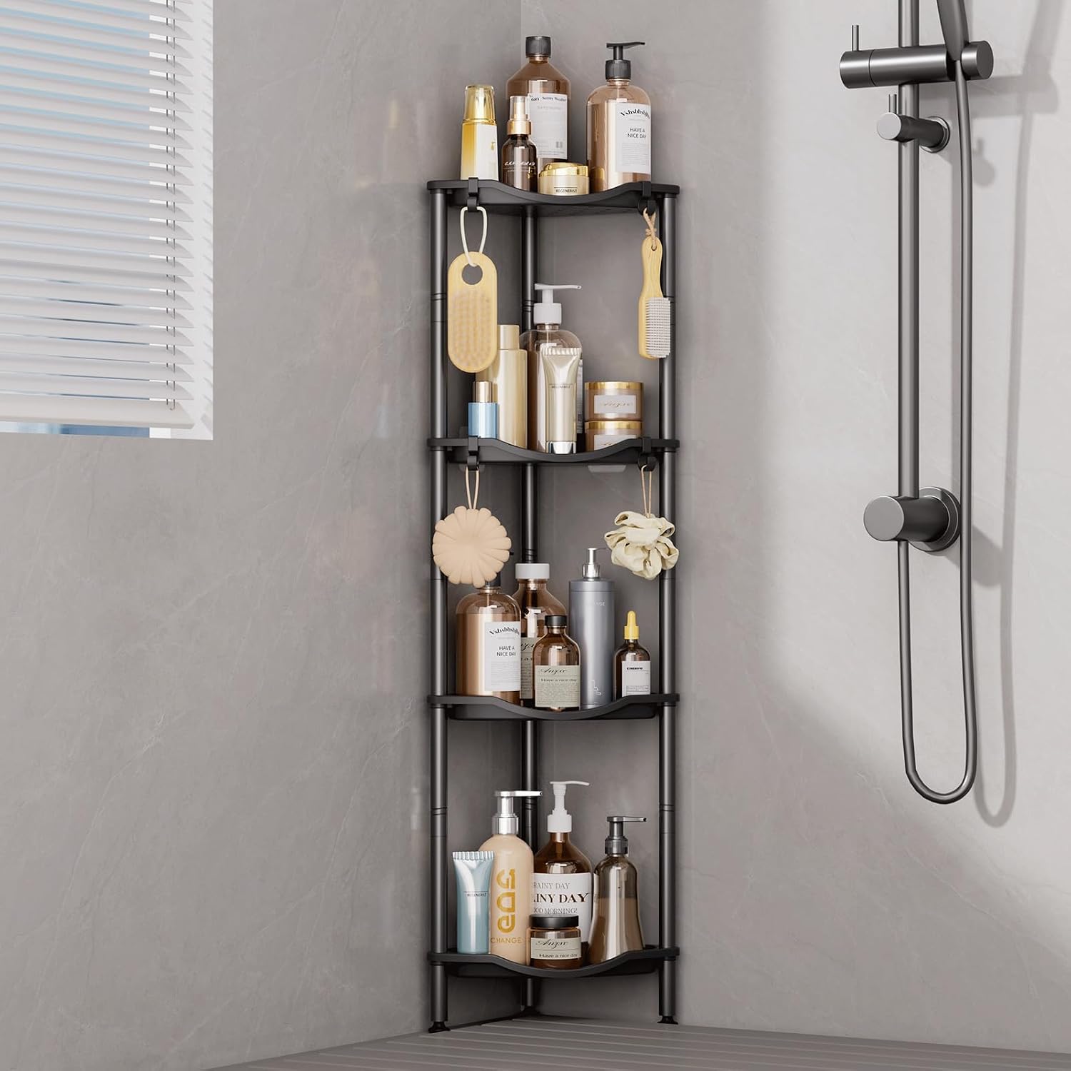 Detalle de Lifewit 24209 Standing Shower Shelf, 4 Adjustable Shelves, Black