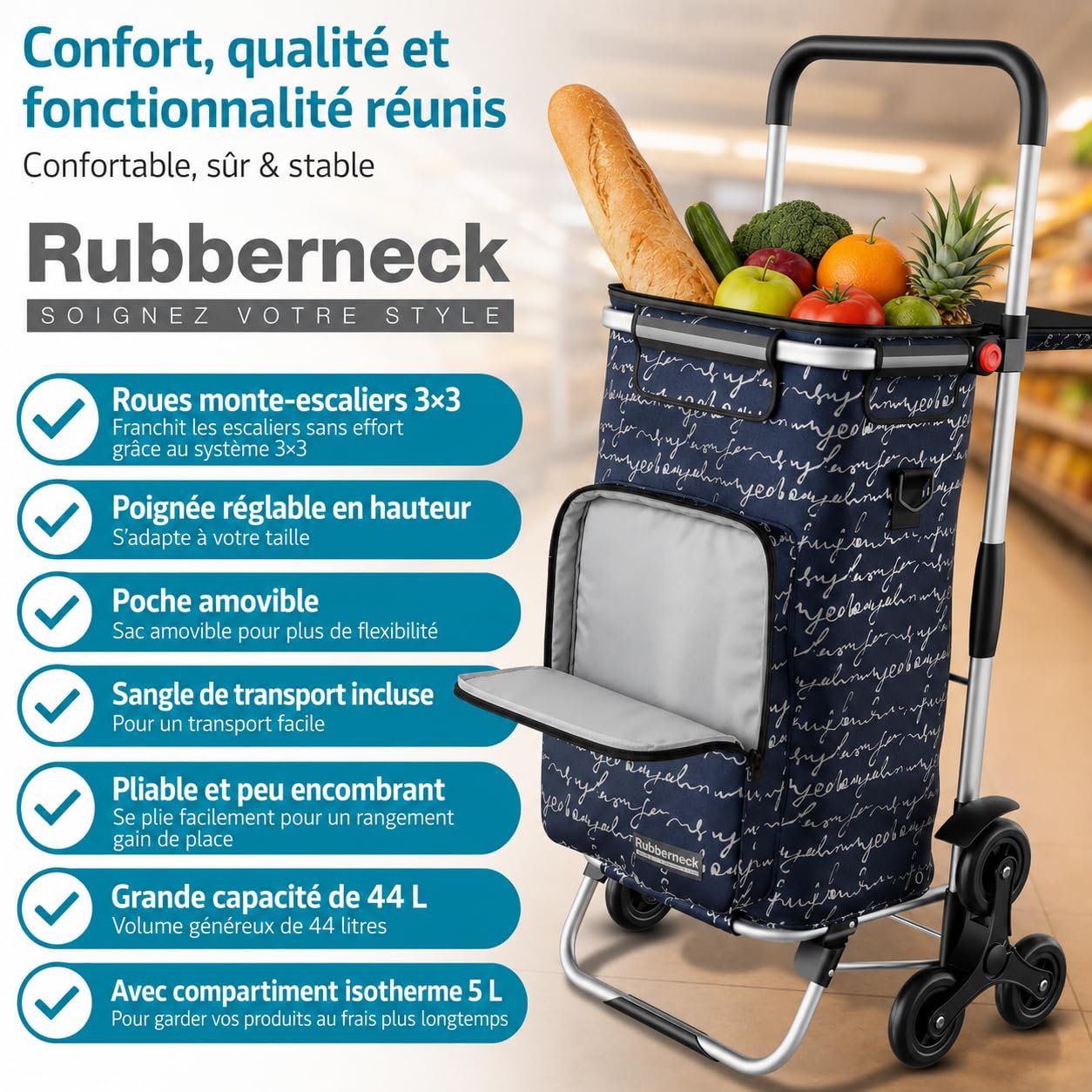 Thumbnail 6 de Chariot de Courses Rubberneck Capacité 44L – Pliable, Isotherme, Bleu