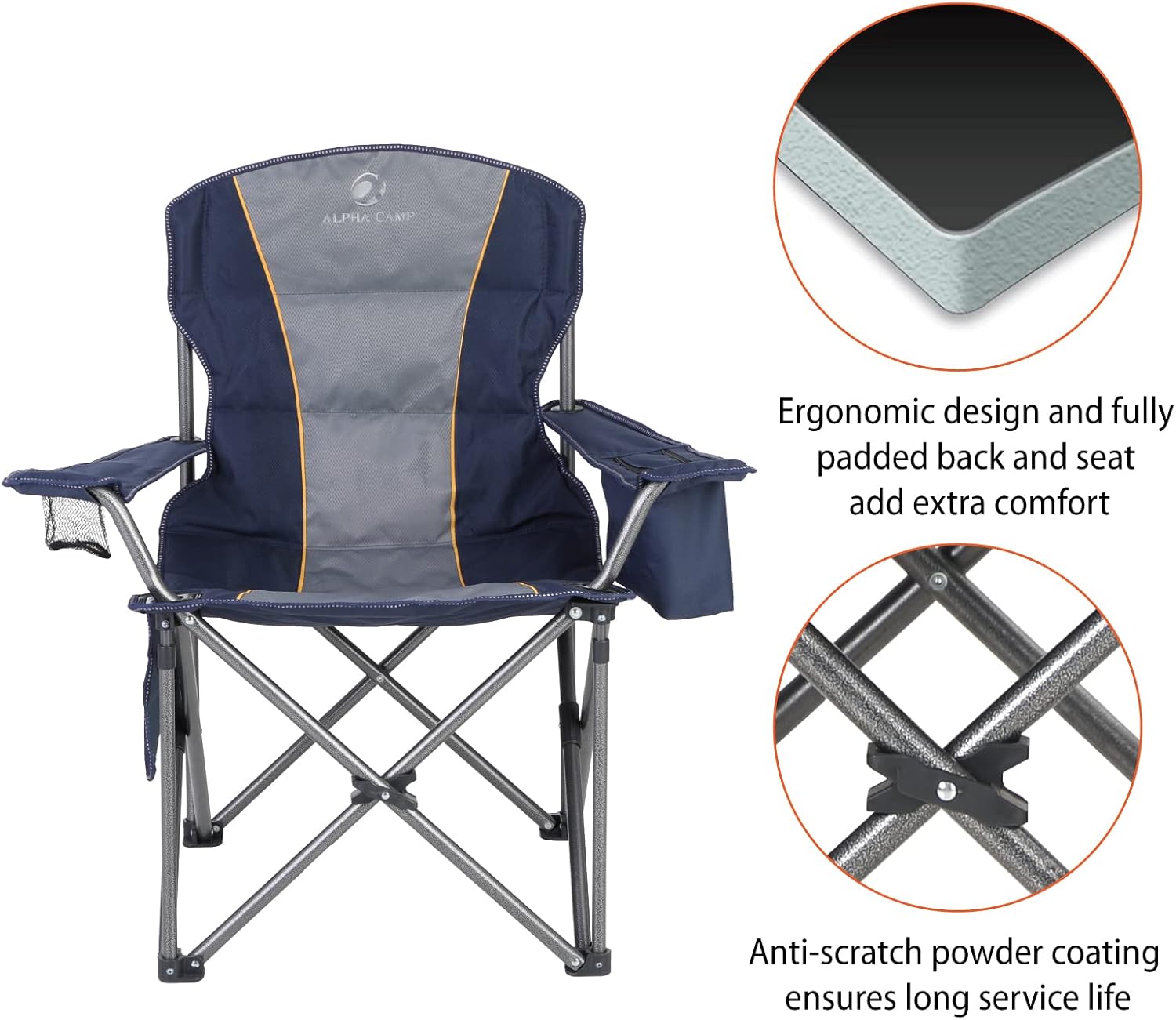 Thumbnail 2 de ALPHA CAMP Oversized Folding Camping Chair (Heavy Duty, 450 LBS) with Cooler Bag, Side Pocket & Cup Holder