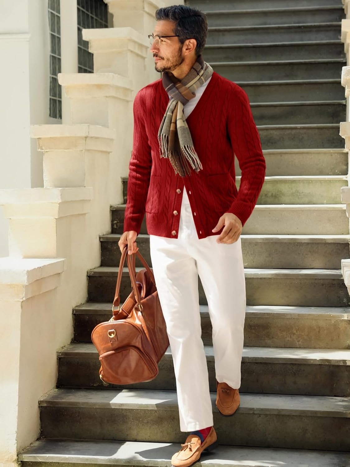 Detalle de Runcati Men's Cable-Knit Cardigan Sweater