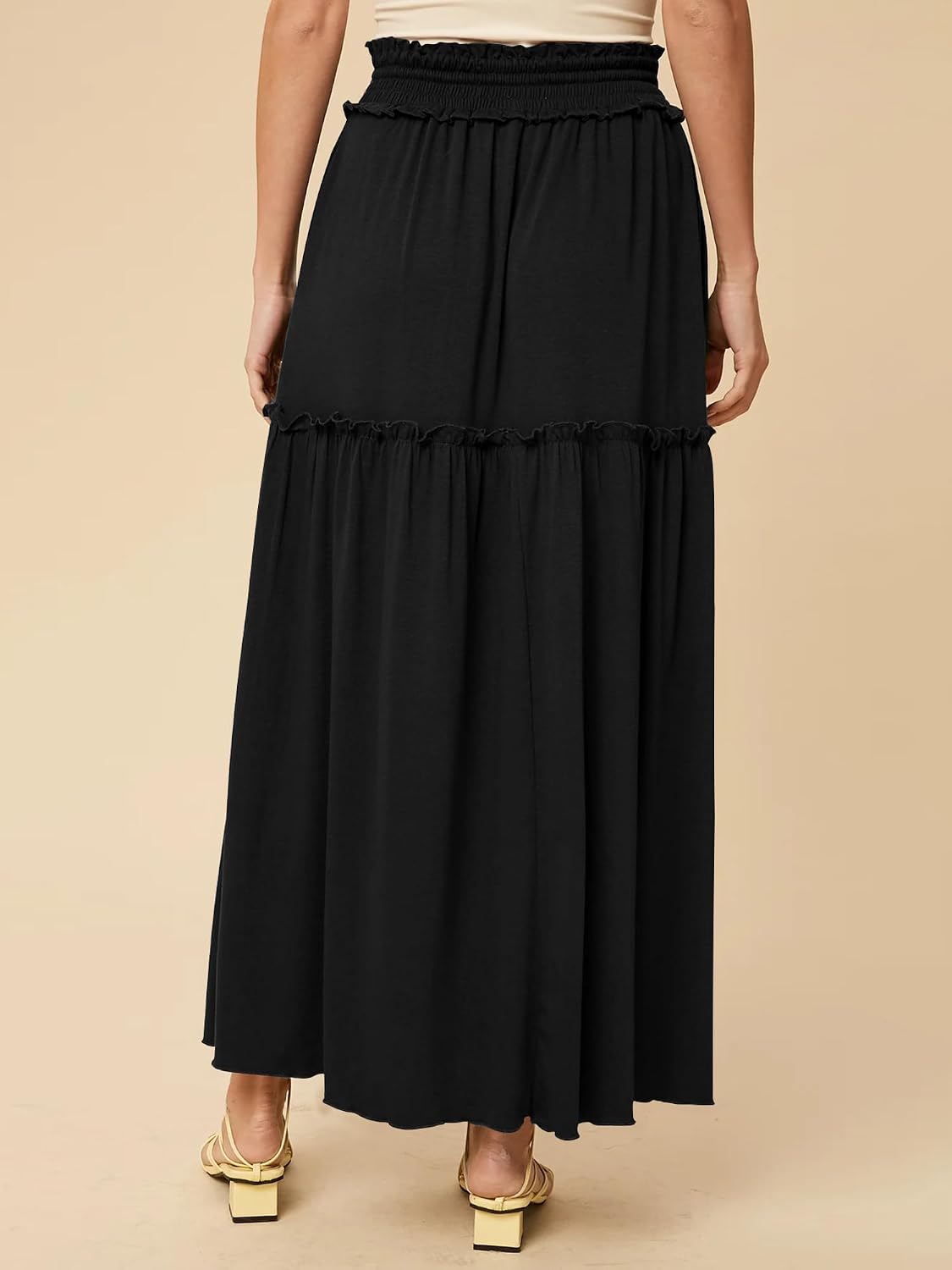 Detalle de MAYFASEY Women's Maxi Skirt with Elastic Waist and Pockets – Casual Boho A-Line Midi/Summer Skirt