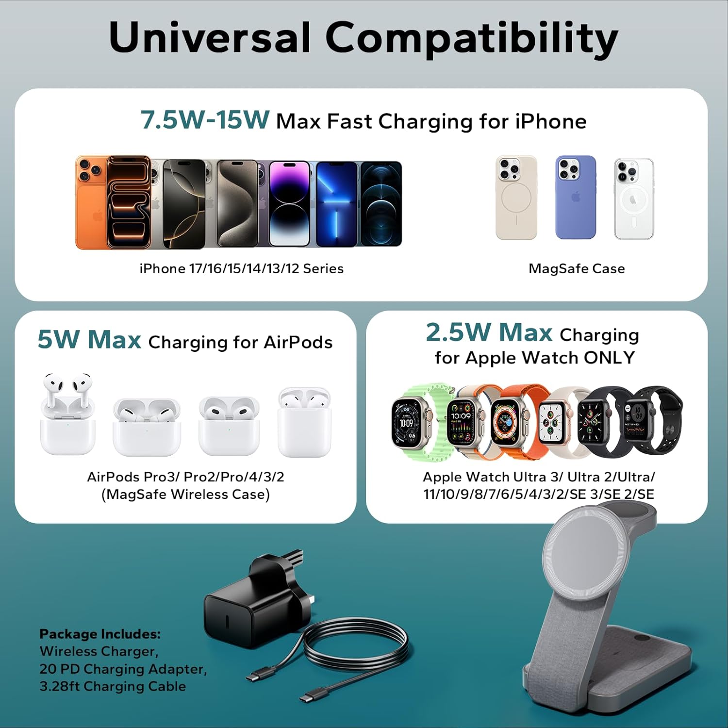 Detalle de Eazpower 3 in 1 Wireless Charging Station for Apple Devices
