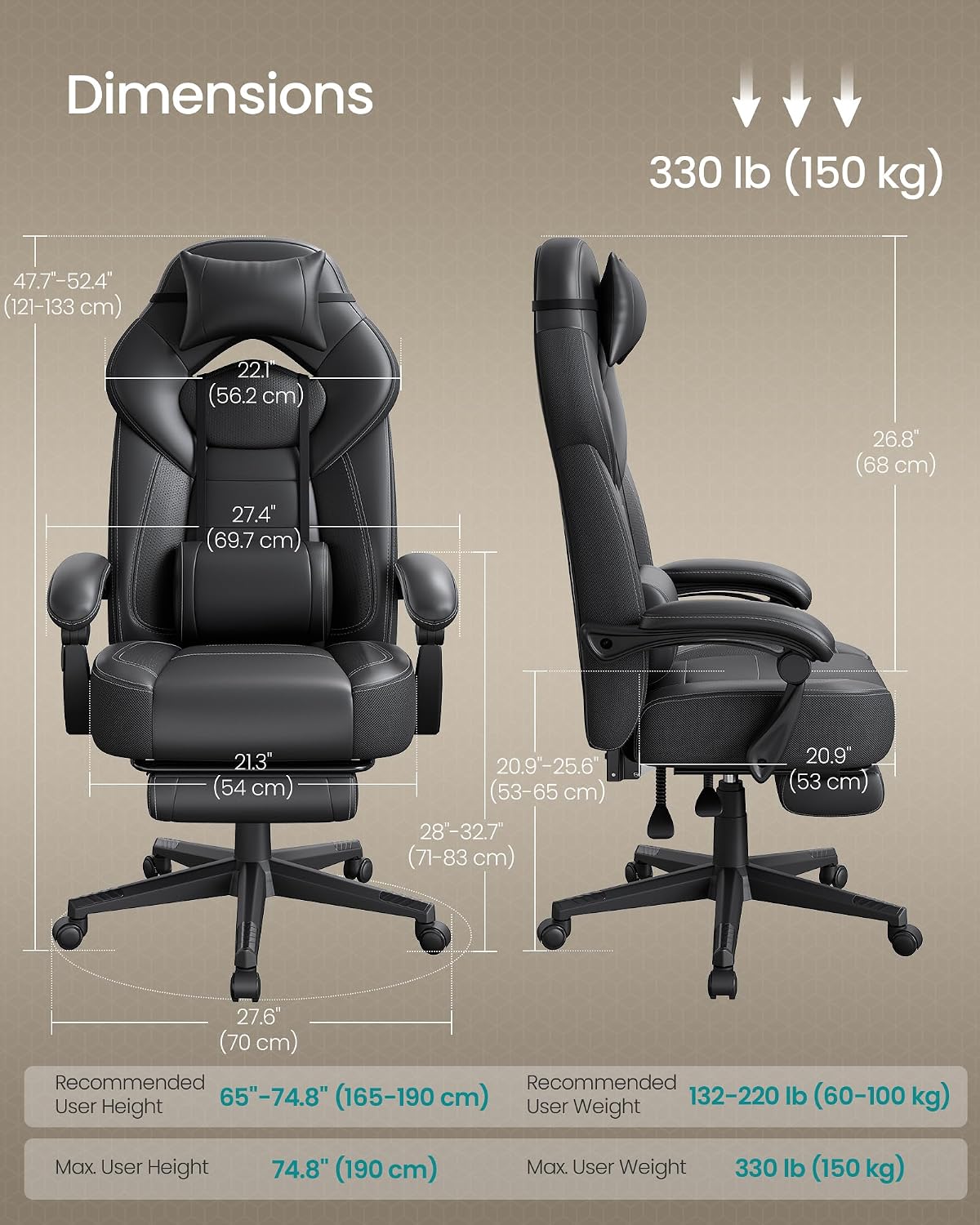 Detalle 2 de SONGMICS Gaming Chair OBG077B11