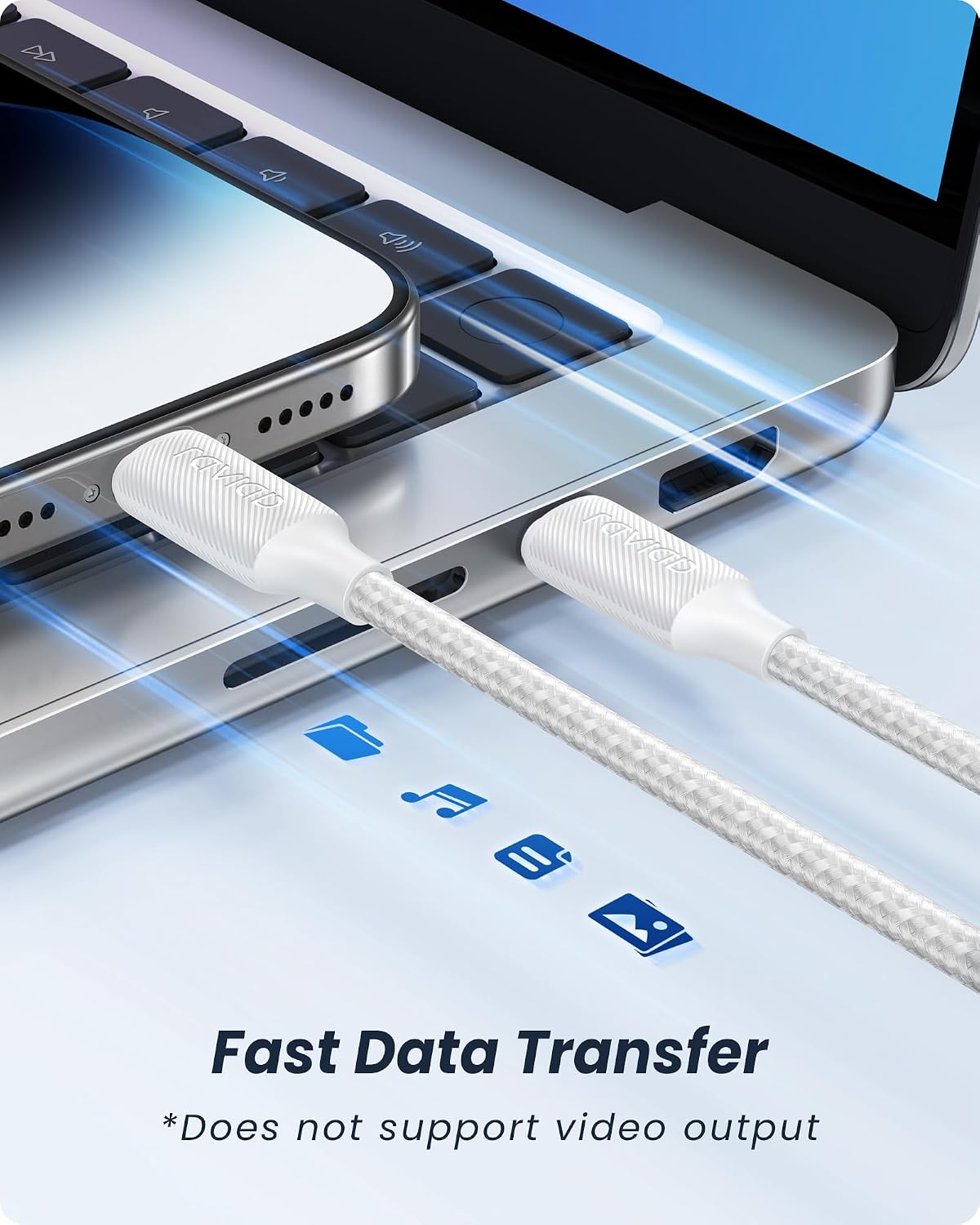 Detalle de RAVIAD Cavo USB-C a Lightning da 3 m con certificazione MFi (nylon), ricarica rapida e sincronizzazione