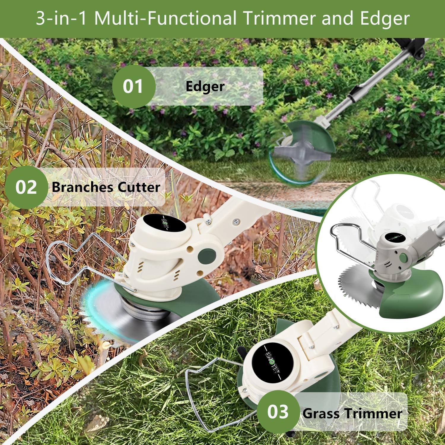 Detalle 2 de Grass Strimmer Cordless with Metal Blades, 21V 4000mAh Battery Powered – 3 in 1 Electric Strimmer