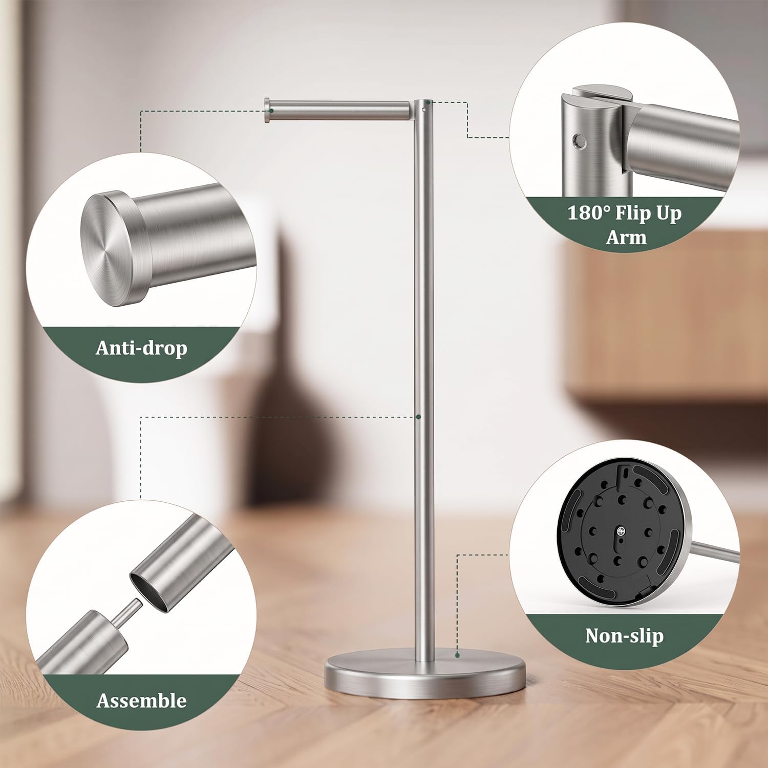 Thumbnail 6 de Evolvegoods EV1080N Freestanding Toilet Paper Holder, Brushed Nickel, 5-Roll Storage