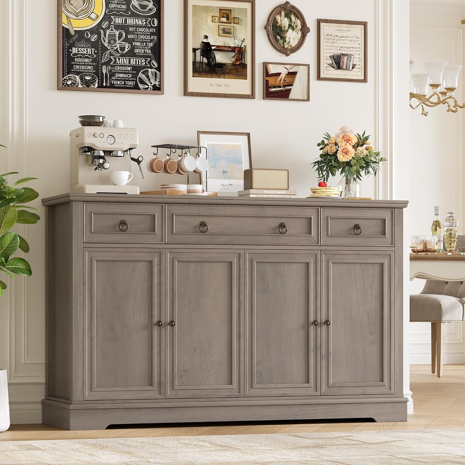 Detalle 2 de FirFurd P307 Ash Grey Sideboard, 3 Drawers, 4 Doors and Adjustable Shelf