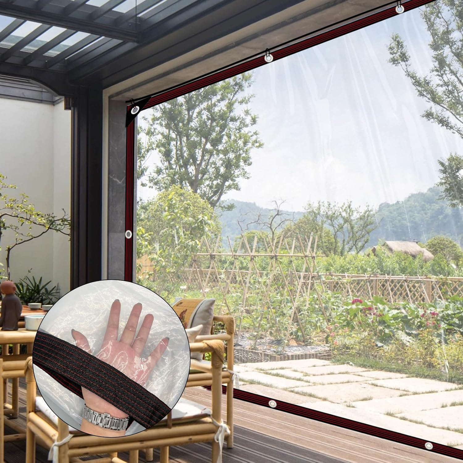 Thumbnail 4 de QOFLY telone impermeabile trasparente con occhielli grandi 98x131 FT (3x4 m)