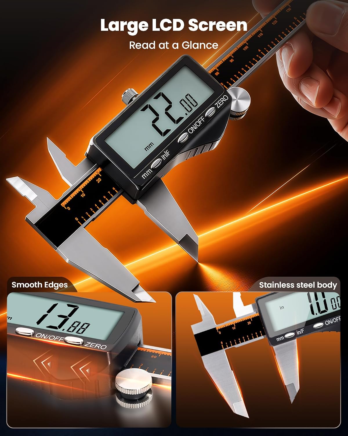 Detalle de HARDELL 12-Inch Digital Caliper, USB-C Rechargeable, 4 Modes, 0.002-Inch Accuracy