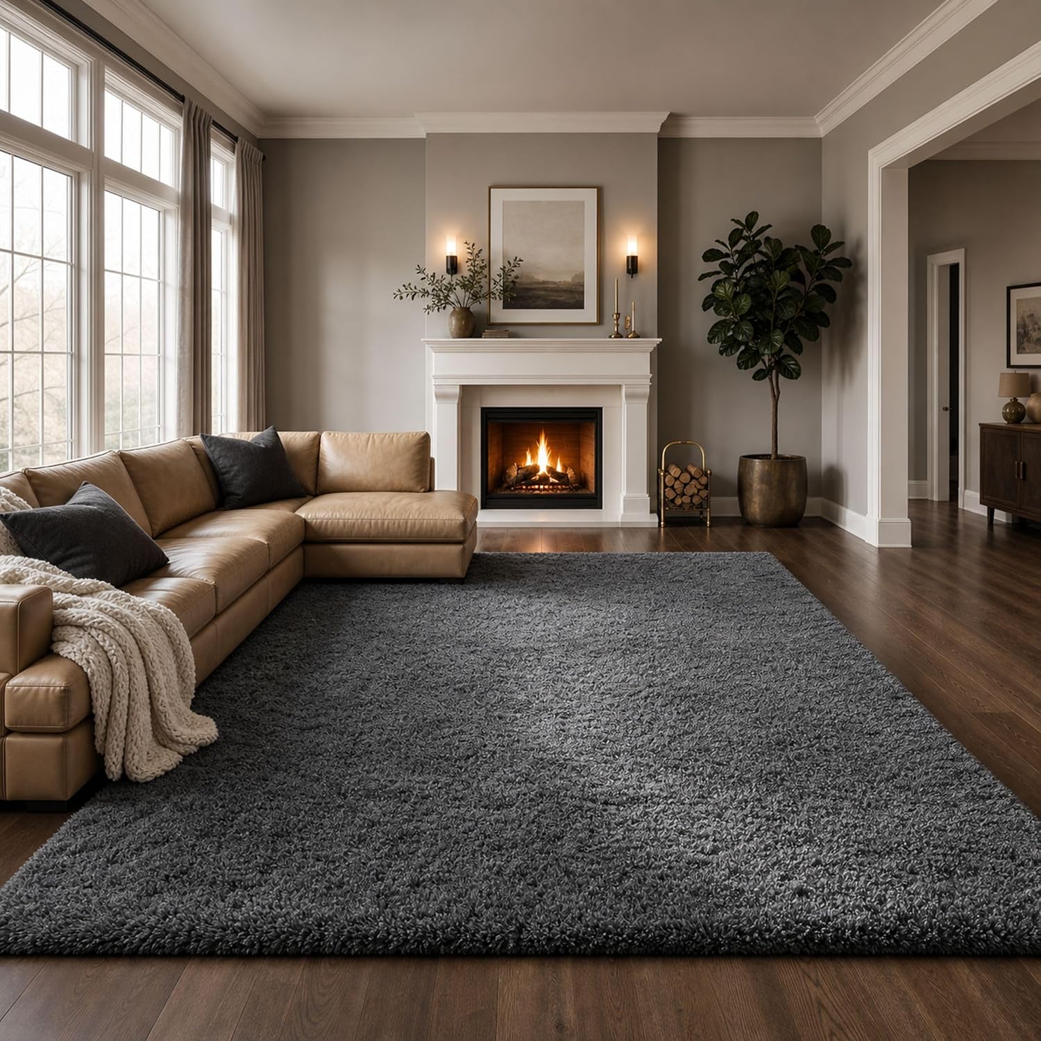 Detalle de Ophanie Area Rug 9x12 Gray Shag ๐