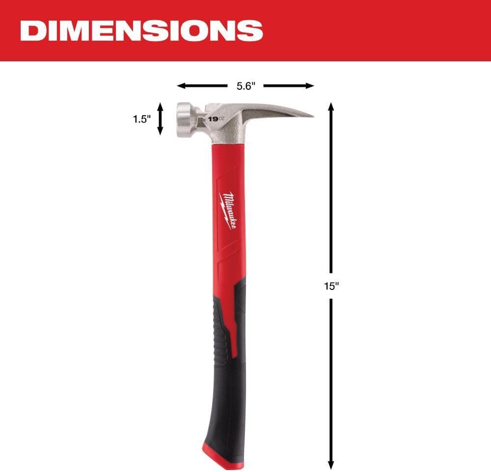 Detalle de Milwaukee 48-22-9316 クロー付きハンマー 19オンス、グラスファイバーハンドル・一体型マグネット