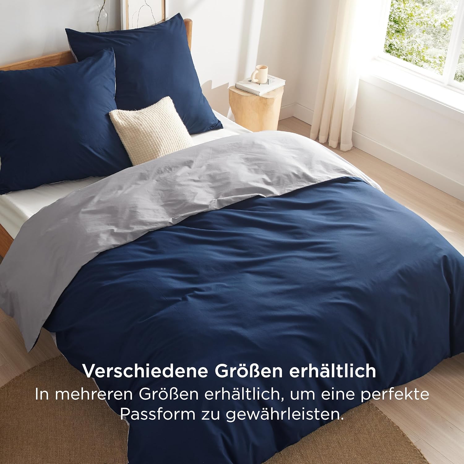 Thumbnail 6 de BEDSURE Bettwäsche 220x240 Blau Grau – 100% Baumwolle, Reversibel, 3-teilig (2 Kissenbezüge 80x80) mit Reißverschluss