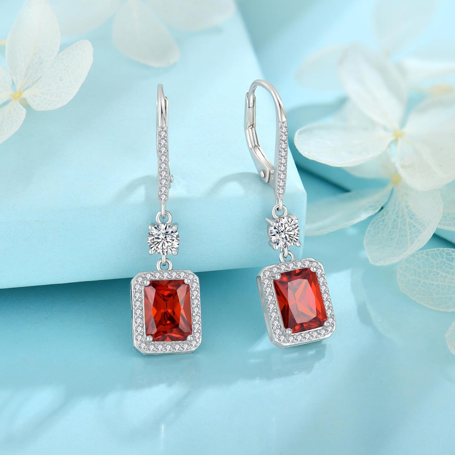 Thumbnail 3 de FJ Rectangular Cut Dangle Drop Earrings 925 Sterling Silver with Birthstone