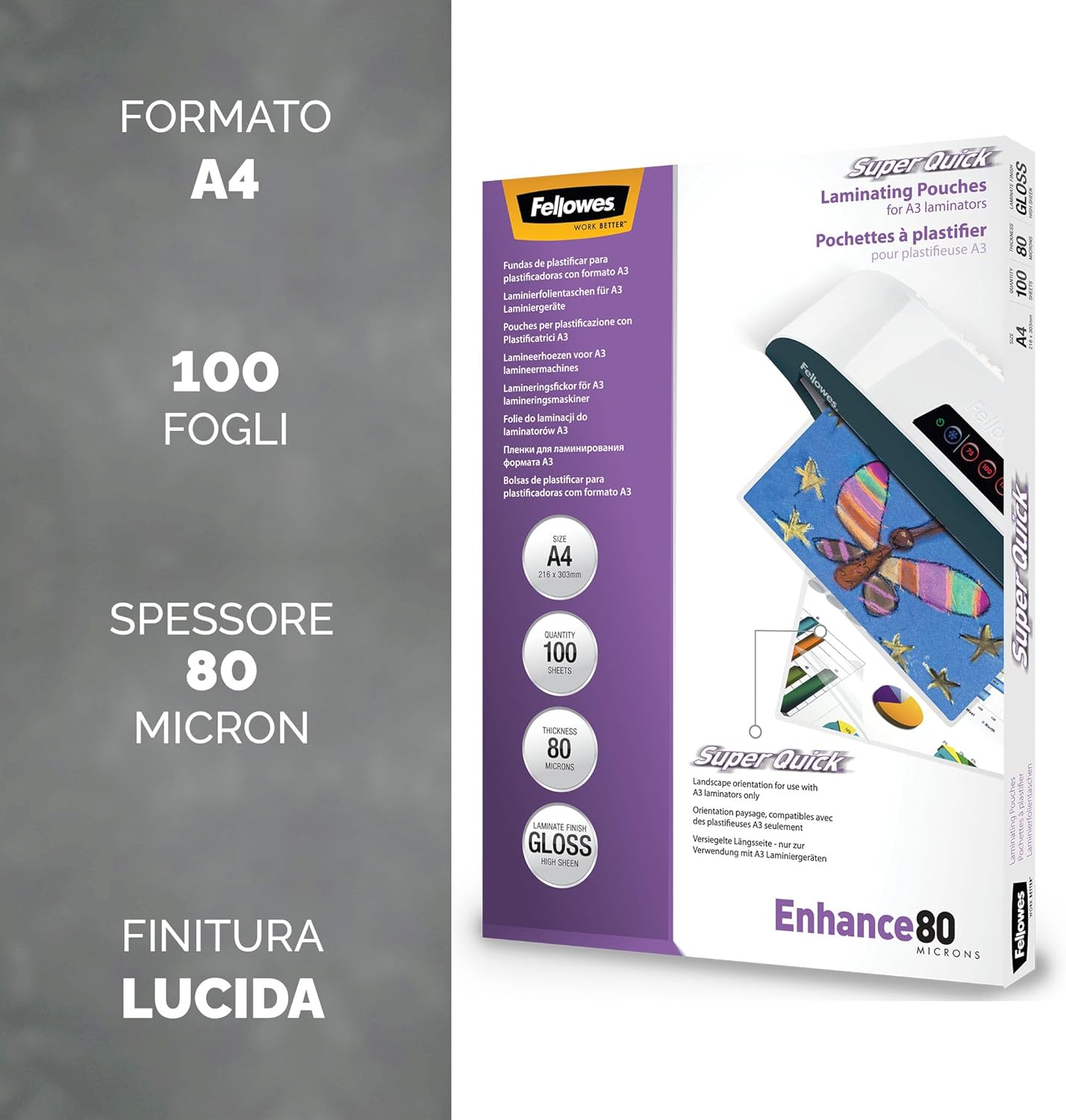 Thumbnail 1 de Fellowes Pouches per plastificazione A4 160 micron – confezione da 100, lucide