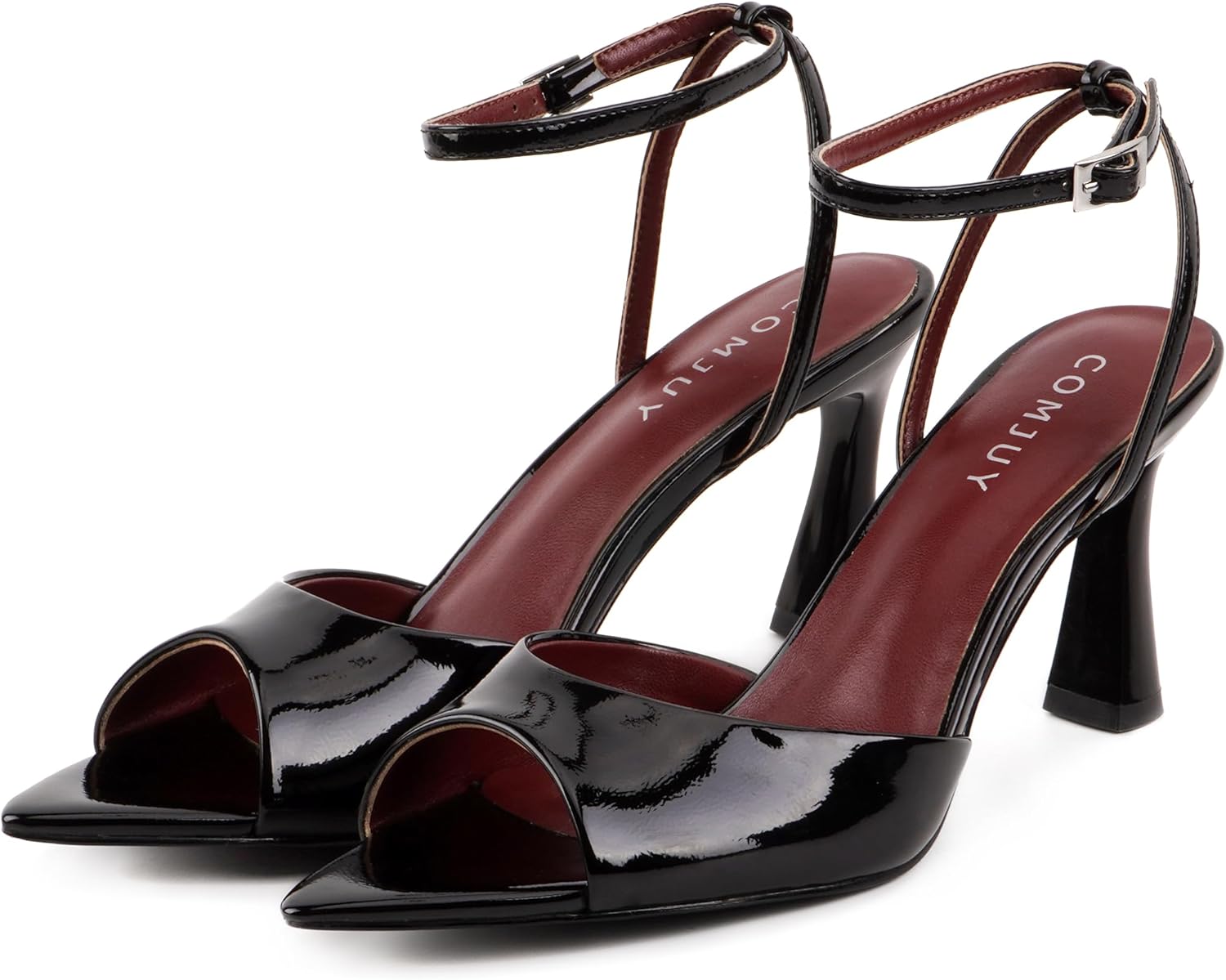 Thumbnail 3 de COMJUY High Heels for Women: Peep Toe Kitten Heels with Strappy Flared Design