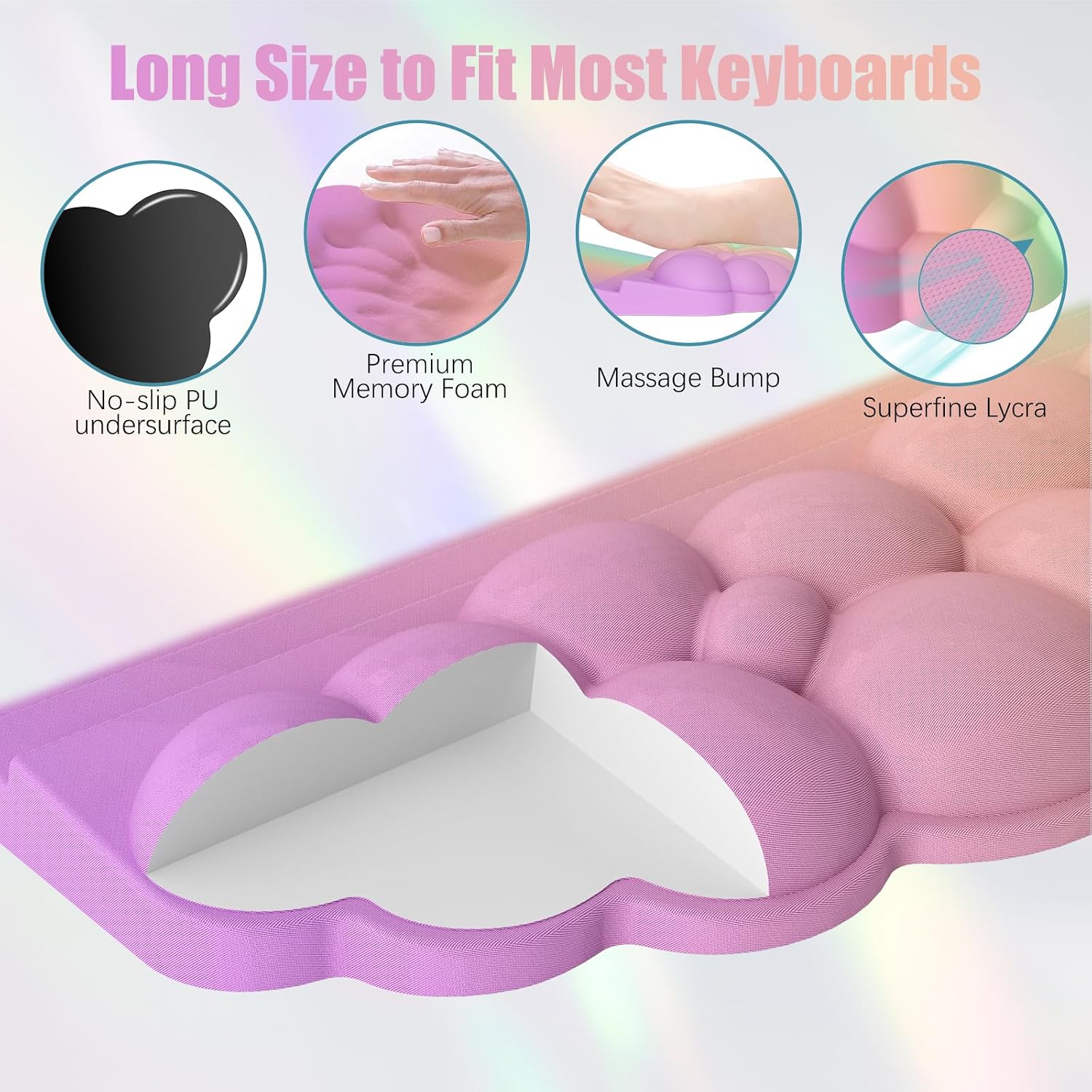 Detalle 1 de Lomil WR01C Cloud Keyboard Wrist Rest Set, Memory Foam, Rainbow