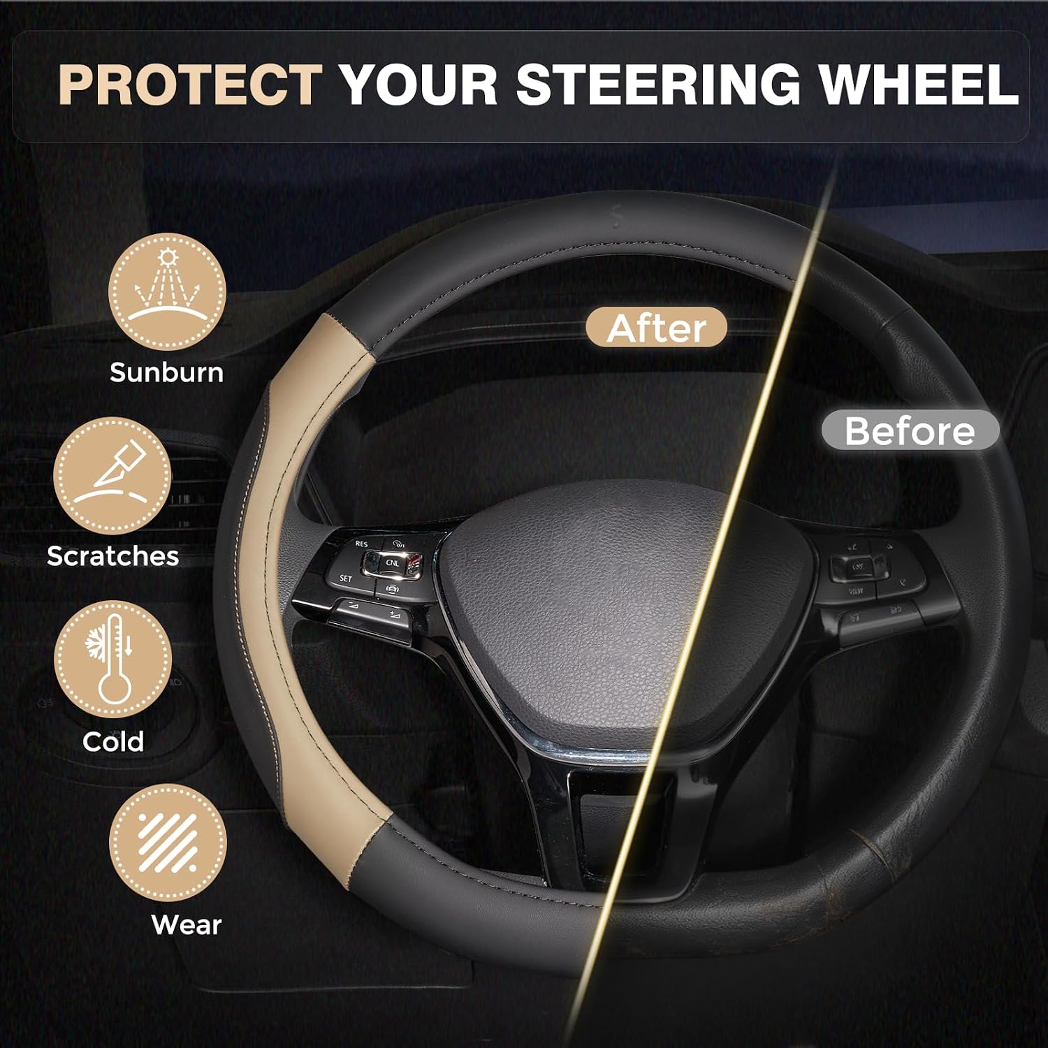 Detalle de FLORICH Steering Wheel Cover, Microfiber Leather