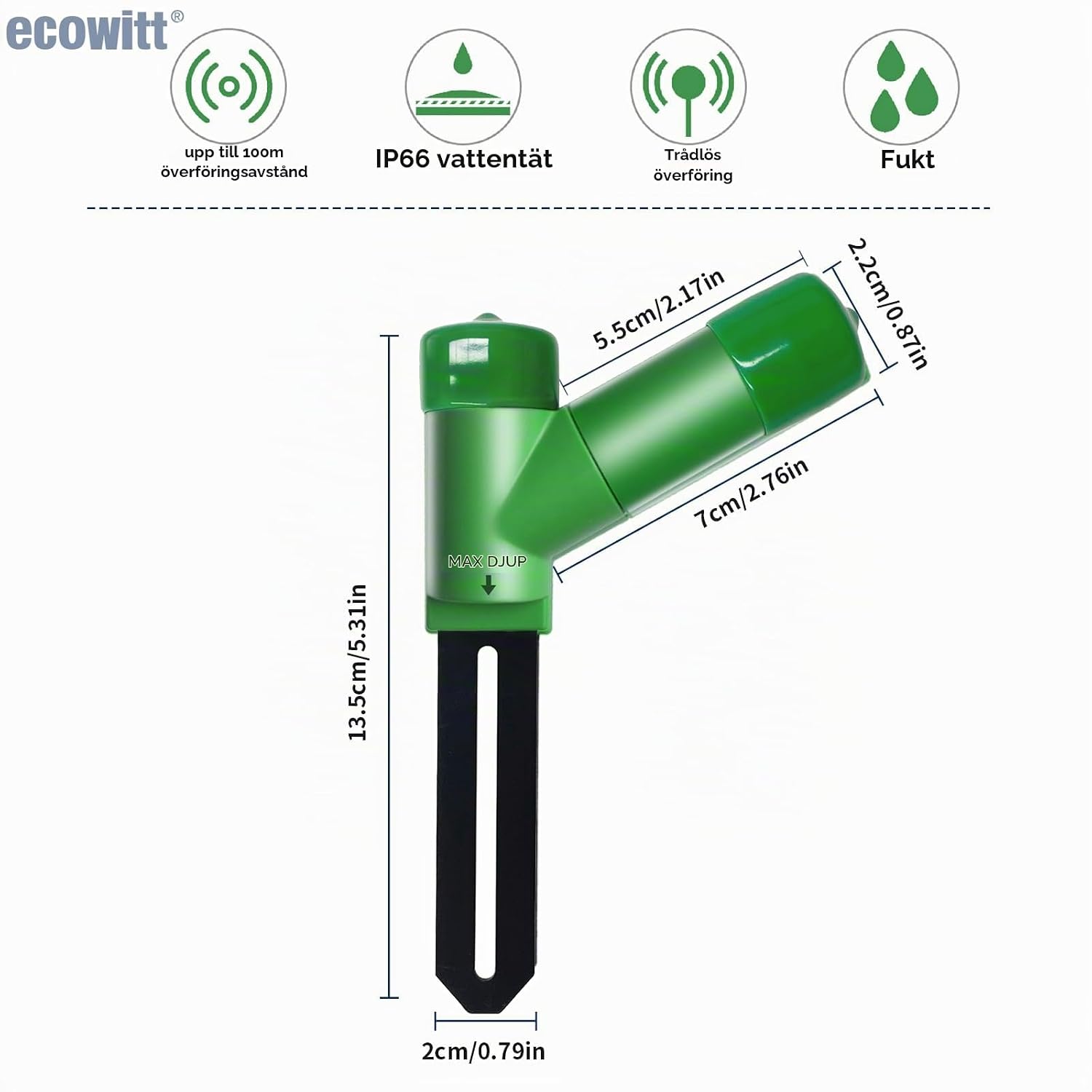 Detalle 2 de ECOWITT WH51 markfuktighetssensor, 4-pack med kapacitiv sond och IP66