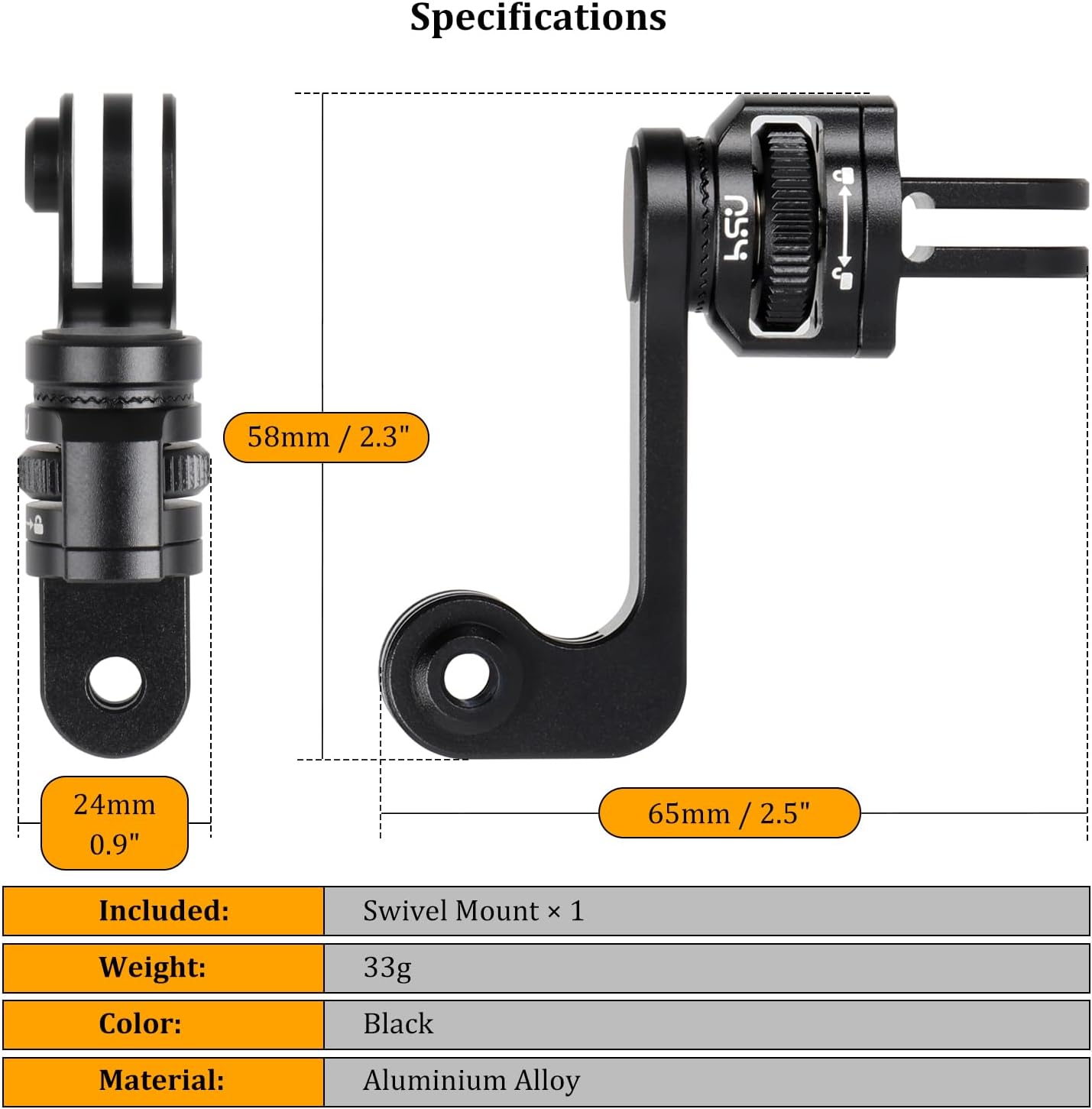 Thumbnail 6 de HSU Action Camera Swivel Mount (360° rotating adapter) for first-person POV shooting