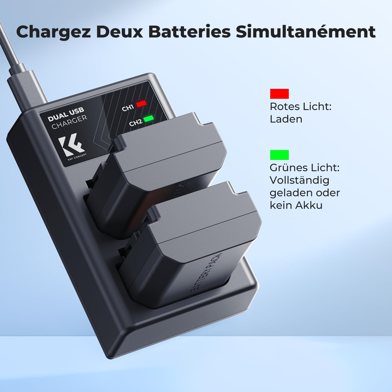 Thumbnail 3 de K&F CONCEPT Batterie NP-FZ100 avec chargeur à double fente (compat. Sony A7 III, A7 IV, A7C, ZV-E1, FX3, A9…)