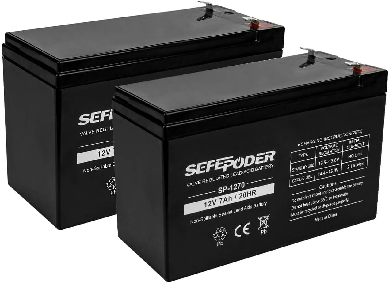 Detalle de SEFEPODER SP-1270 12V 7Ah Sealed Lead-Acid Battery, 2-Pack, F1 Terminals