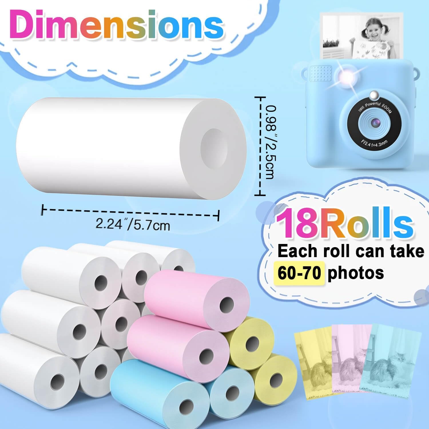 Detalle de QUASON Kids Instant Camera Paper 18 rolls