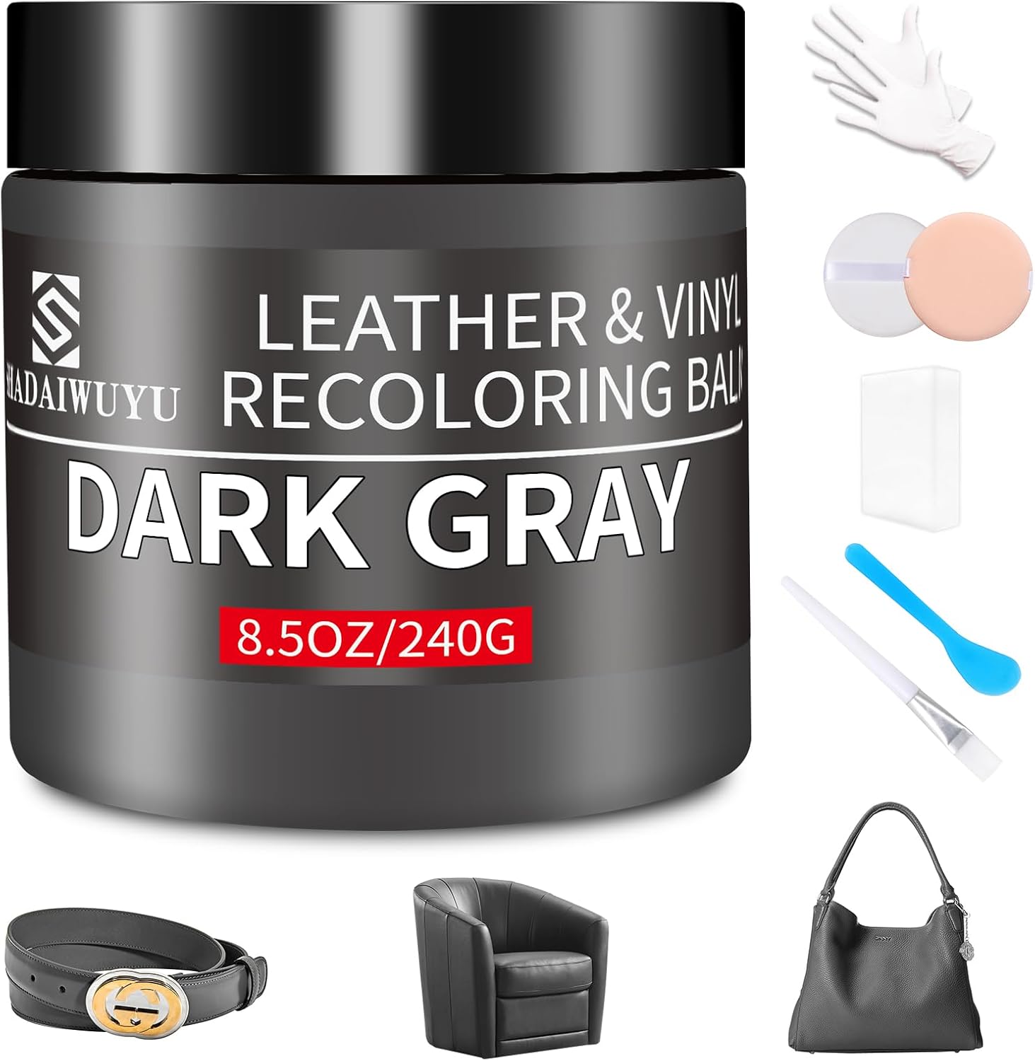 SHADAIWUYU Leather Recoloring Balm (8.5 oz) for Dark Gray Leather Repair & Color Restoration