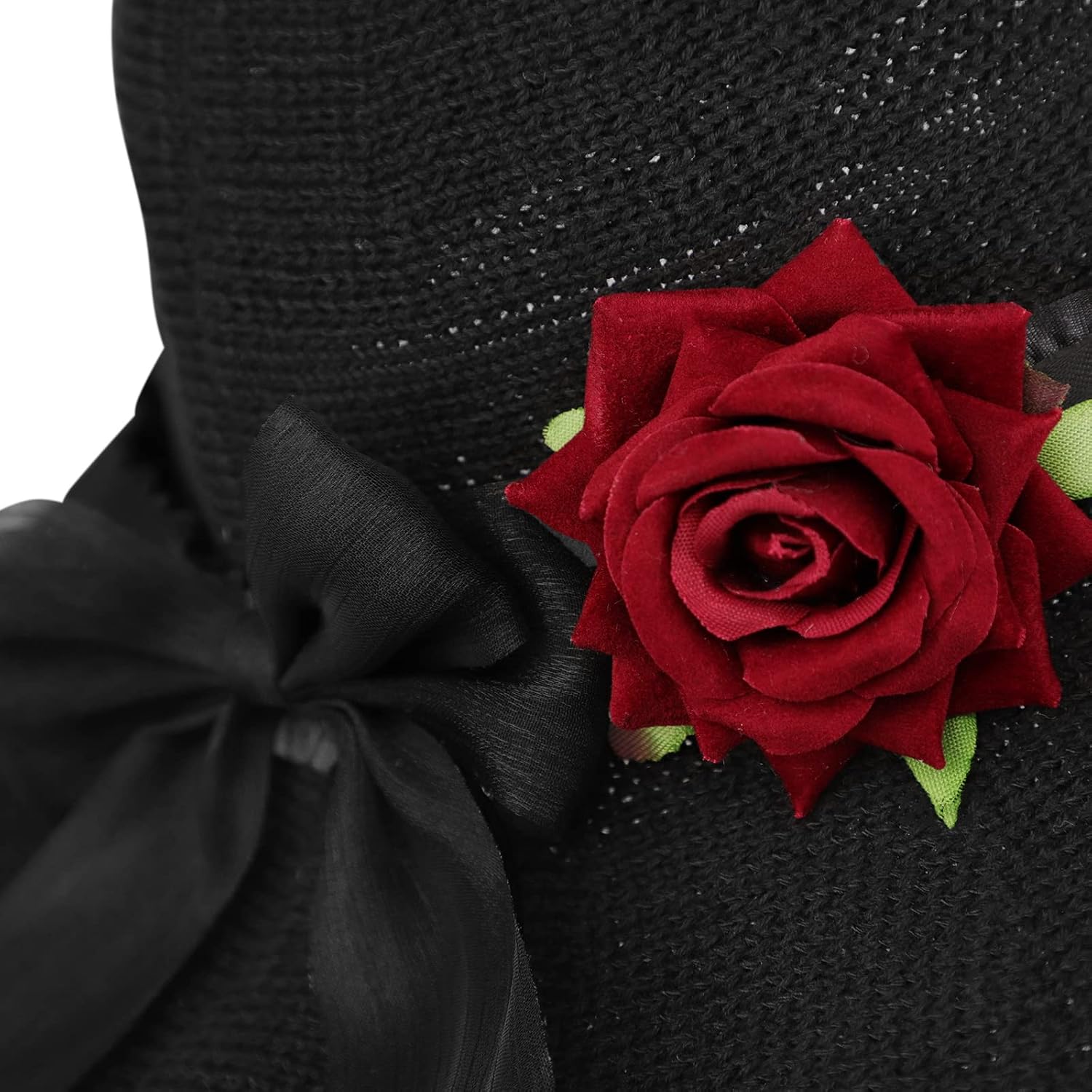 Detalle de HKSICHENGKEJIUK Halloween Witch Hat with Rose Bow – Women Wide Brim Costume Accessory