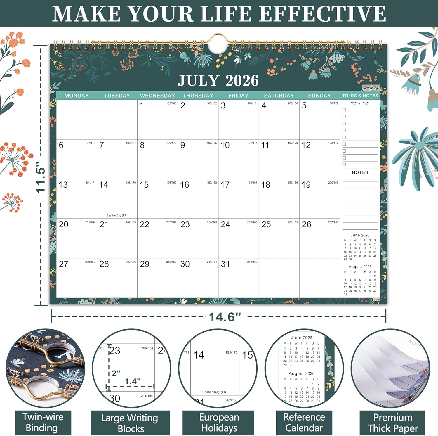 Thumbnail 2 de 2026-2027 Calendar - Wall Calendar (July 2026–December 2027) with 18 Months, 37 x 29 cm