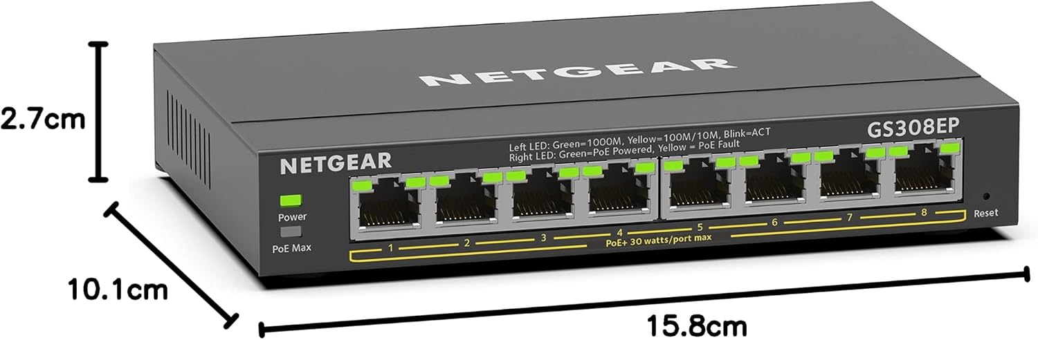 Thumbnail 6 de NETGEAR Switch Ethernet 8 porte PoE+ Gigabit Plus GS308EP con montaggio a parete o scrivania