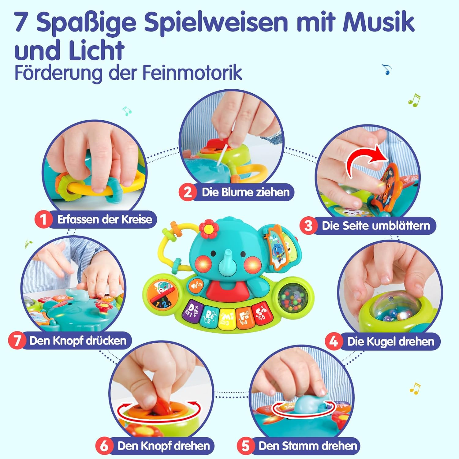 Detalle de HOLA Baby Spielzeug Elefant-Klavier (Musikspielzeug) – Licht & Klang, Motorikspielzeug für ab 1 Jahr