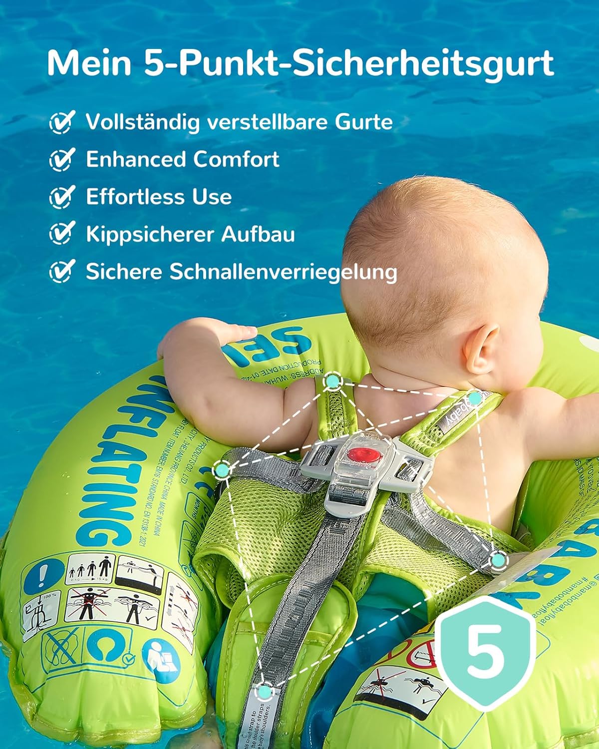 Thumbnail 4 de HECCEI Schwimmring Baby – Selbstaufblasbar, kompakt und sicher für Babys von 3–24 Monaten
